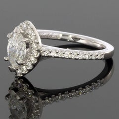 Custom White Gold 0.94 Carat Marquise Diamond Halo Engagement Ring