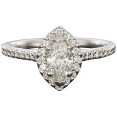 Custom White Gold 0.94 Carat Marquise Diamond Halo Engagement Ring