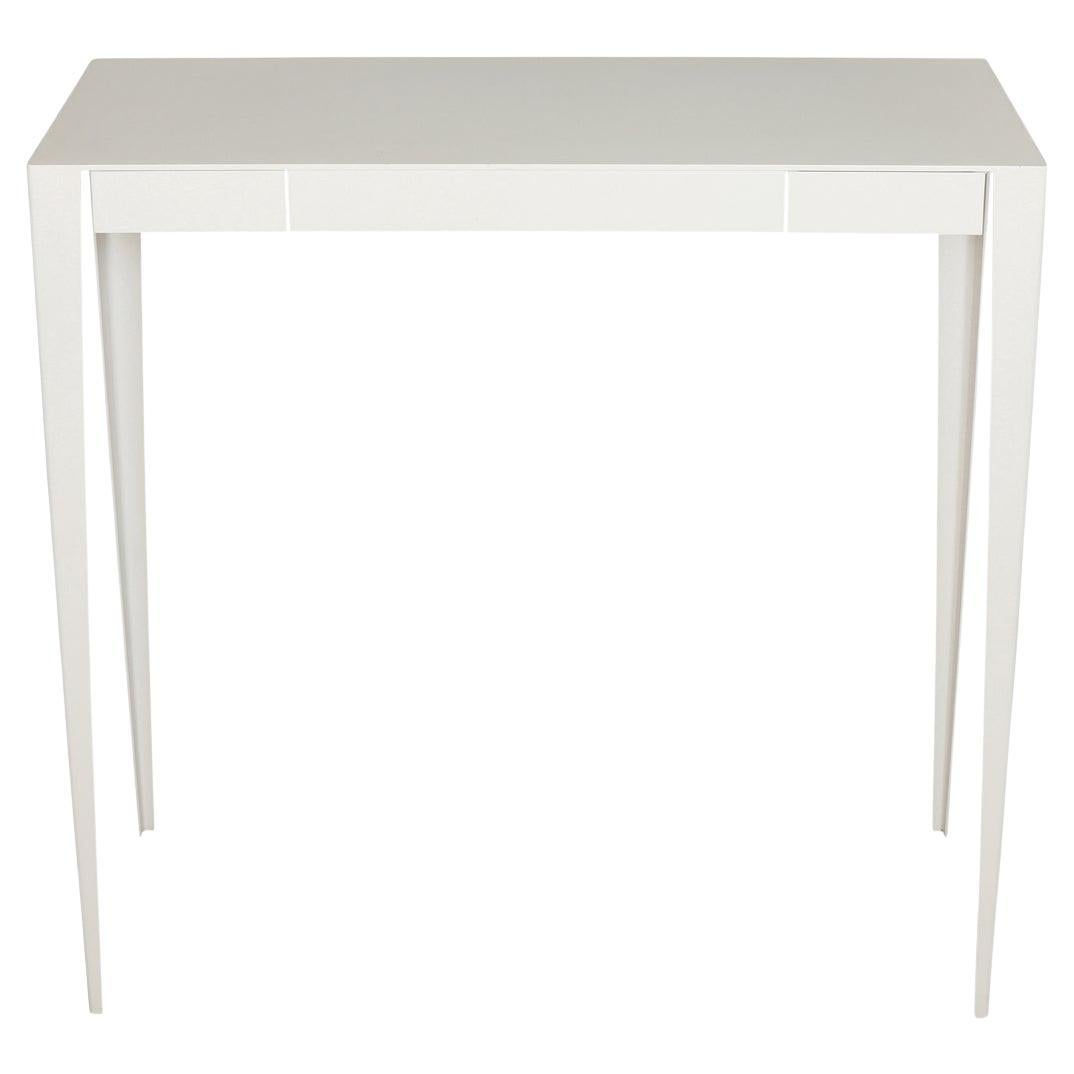 Custom White Metal Console with Two Drawers For Sale