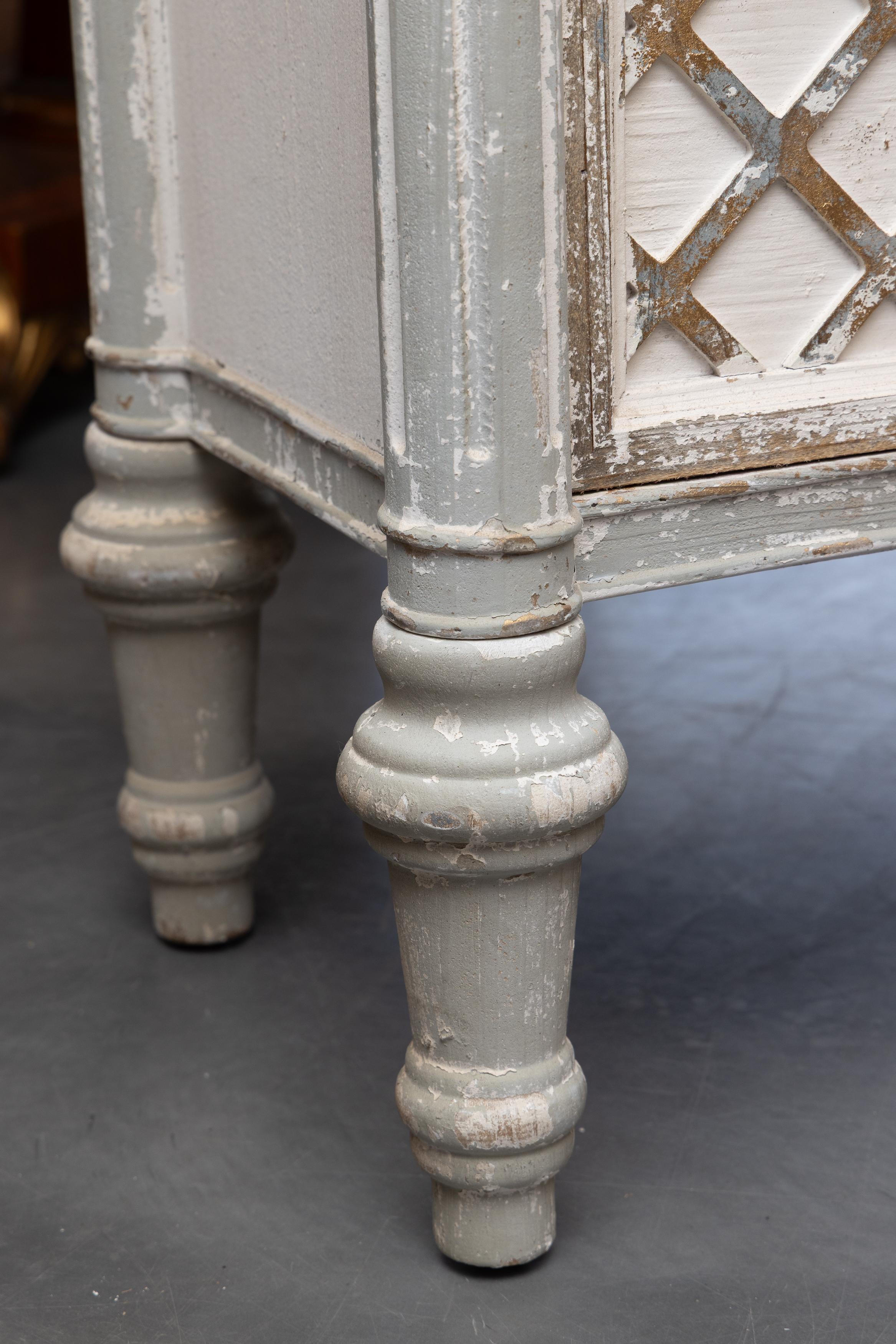Custom White Washed and Gray Parcel Gilt Chest of Drawers (2 Available) In Good Condition For Sale In WEST PALM BEACH, FL