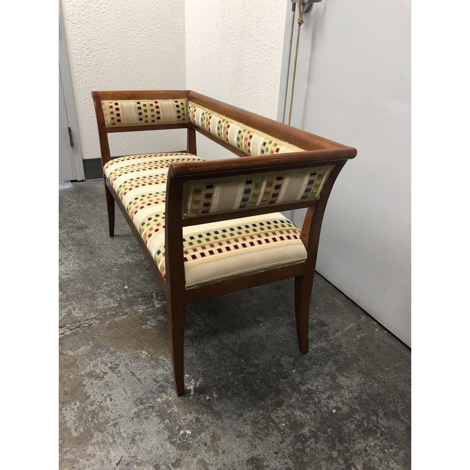 Custom Wood and Fabric Midcentury Style Settee Bench For Sale 3