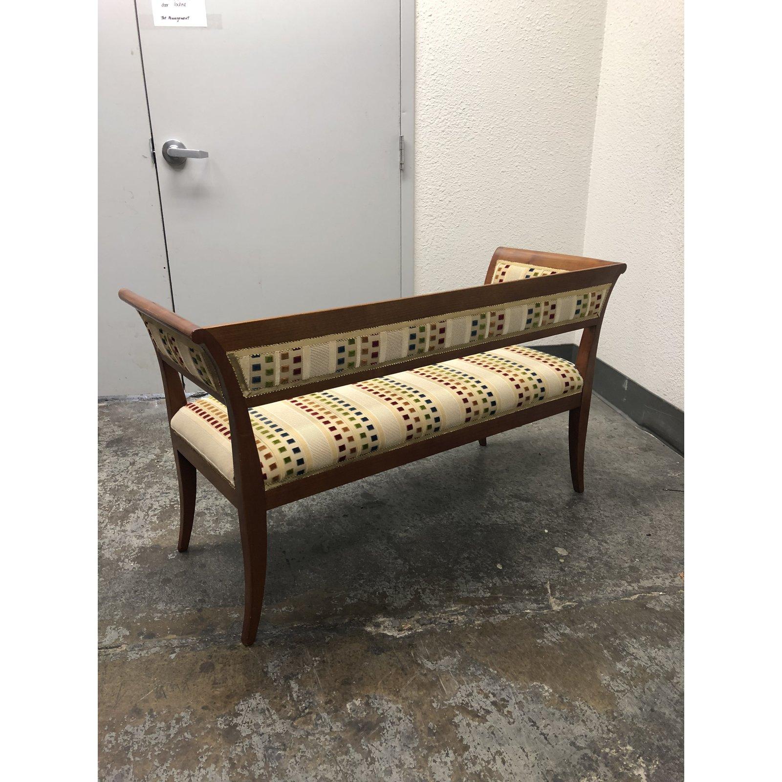 American Custom Wood and Fabric Midcentury Style Settee Bench For Sale