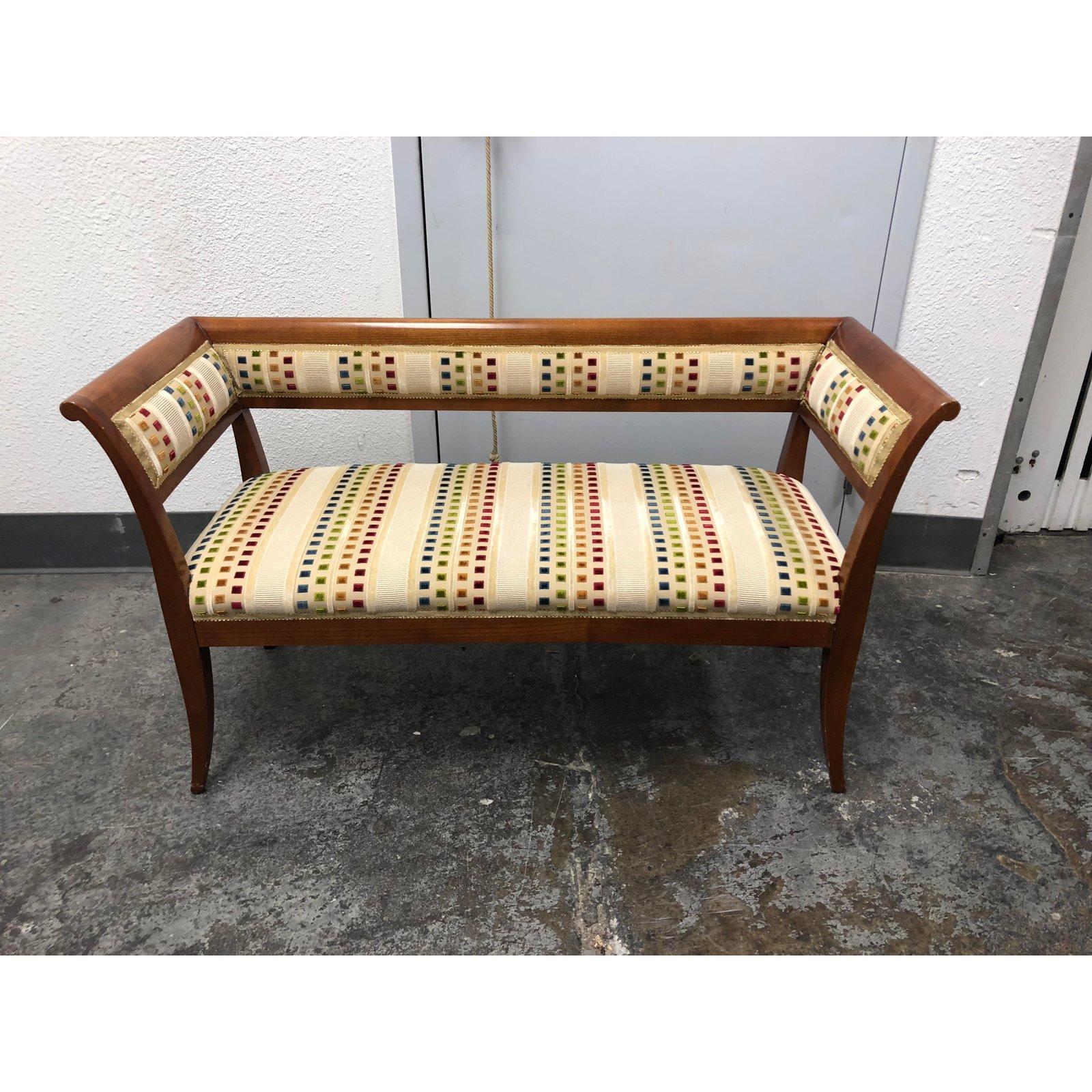 Contemporary Custom Wood and Fabric Midcentury Style Settee Bench For Sale