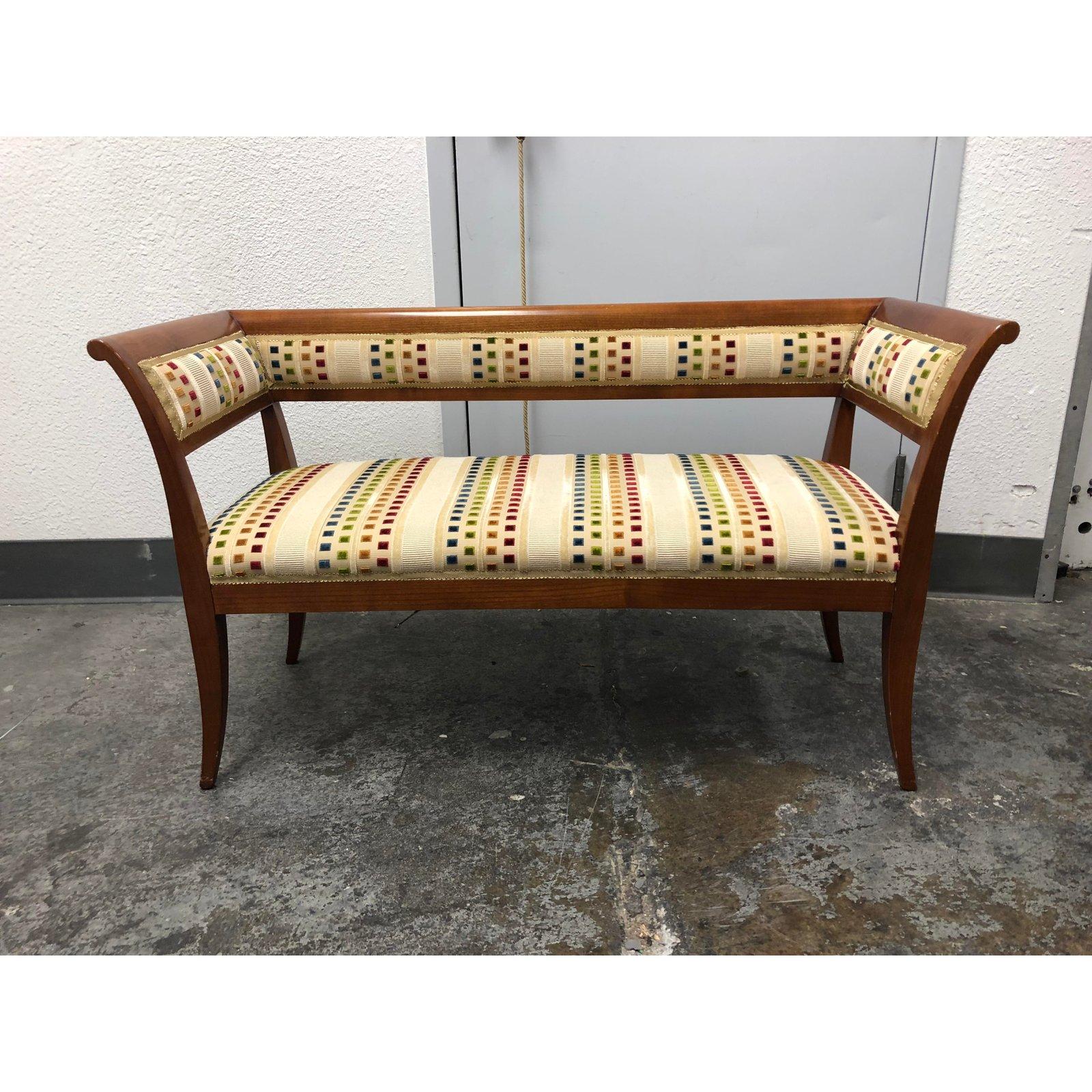 Custom Wood and Fabric Midcentury Style Settee Bench For Sale 1