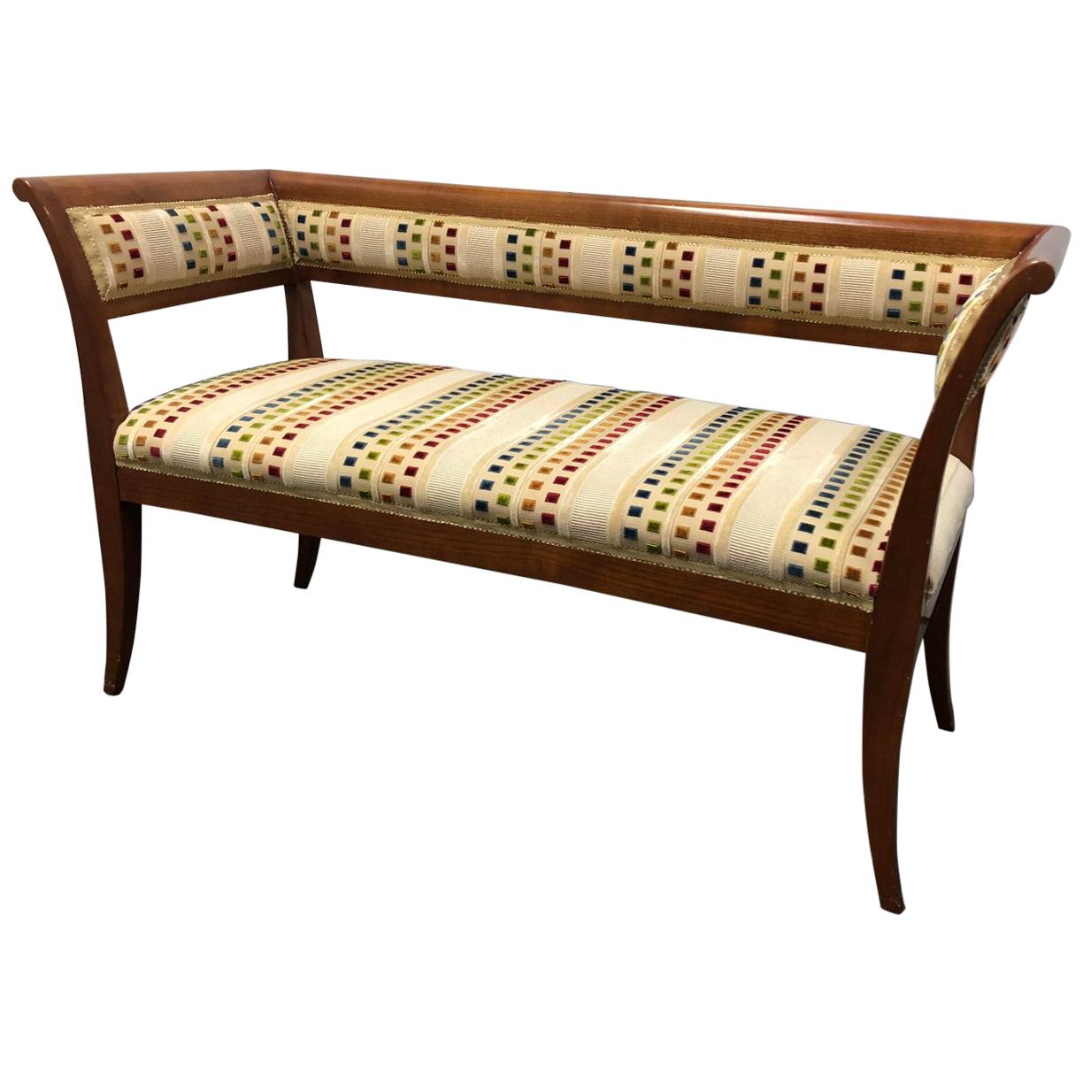 Custom Wood and Fabric Midcentury Style Settee Bench For Sale
