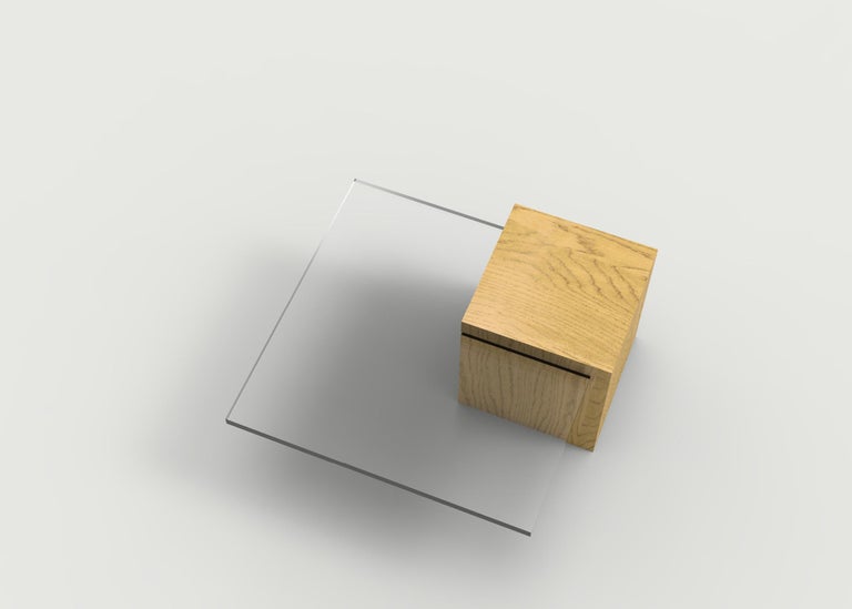 Oak Custom Wood Coffee Table Shown with Plexiglass Top For Sale