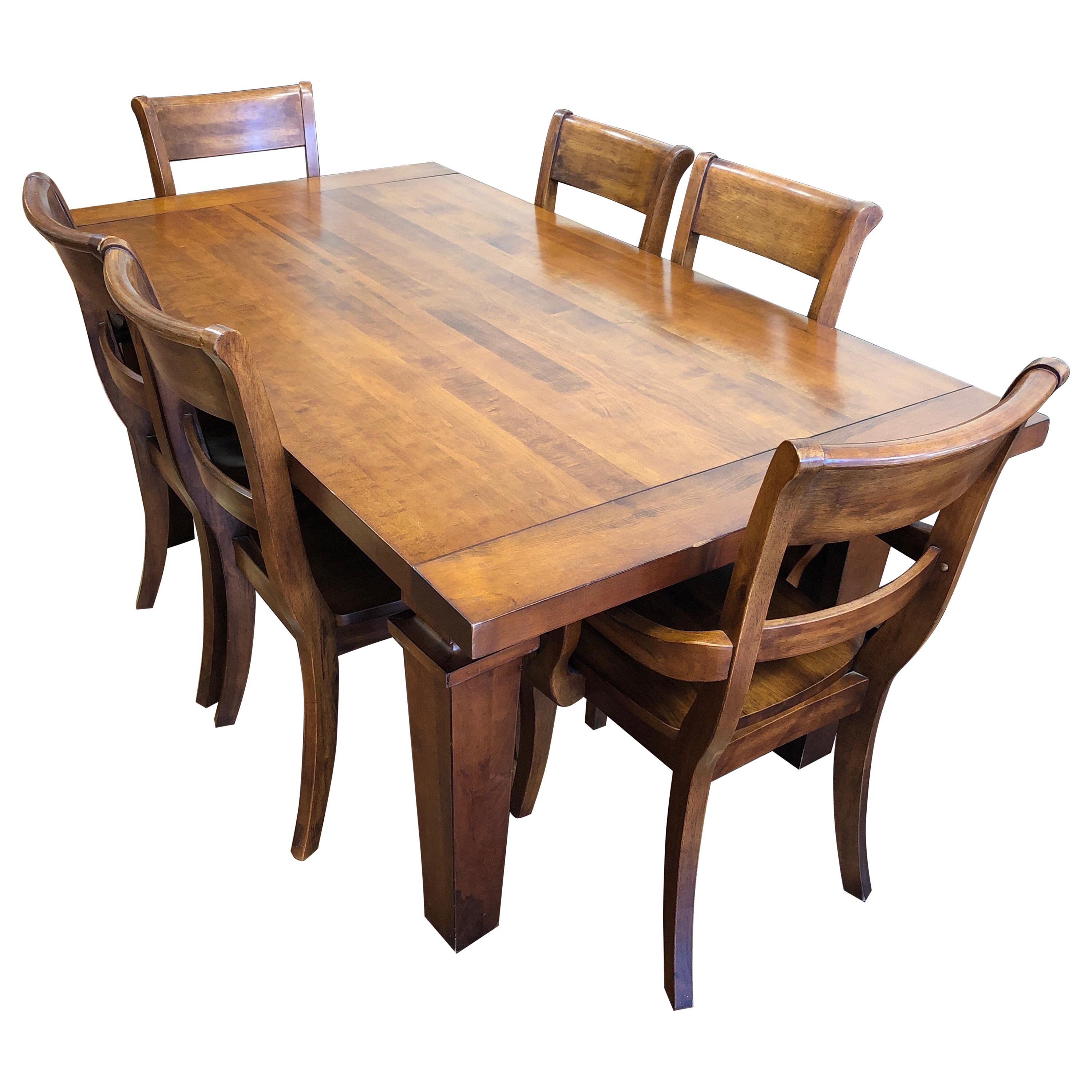 Custom Wood Dining Table and Six Chairs From Chile For Sale
