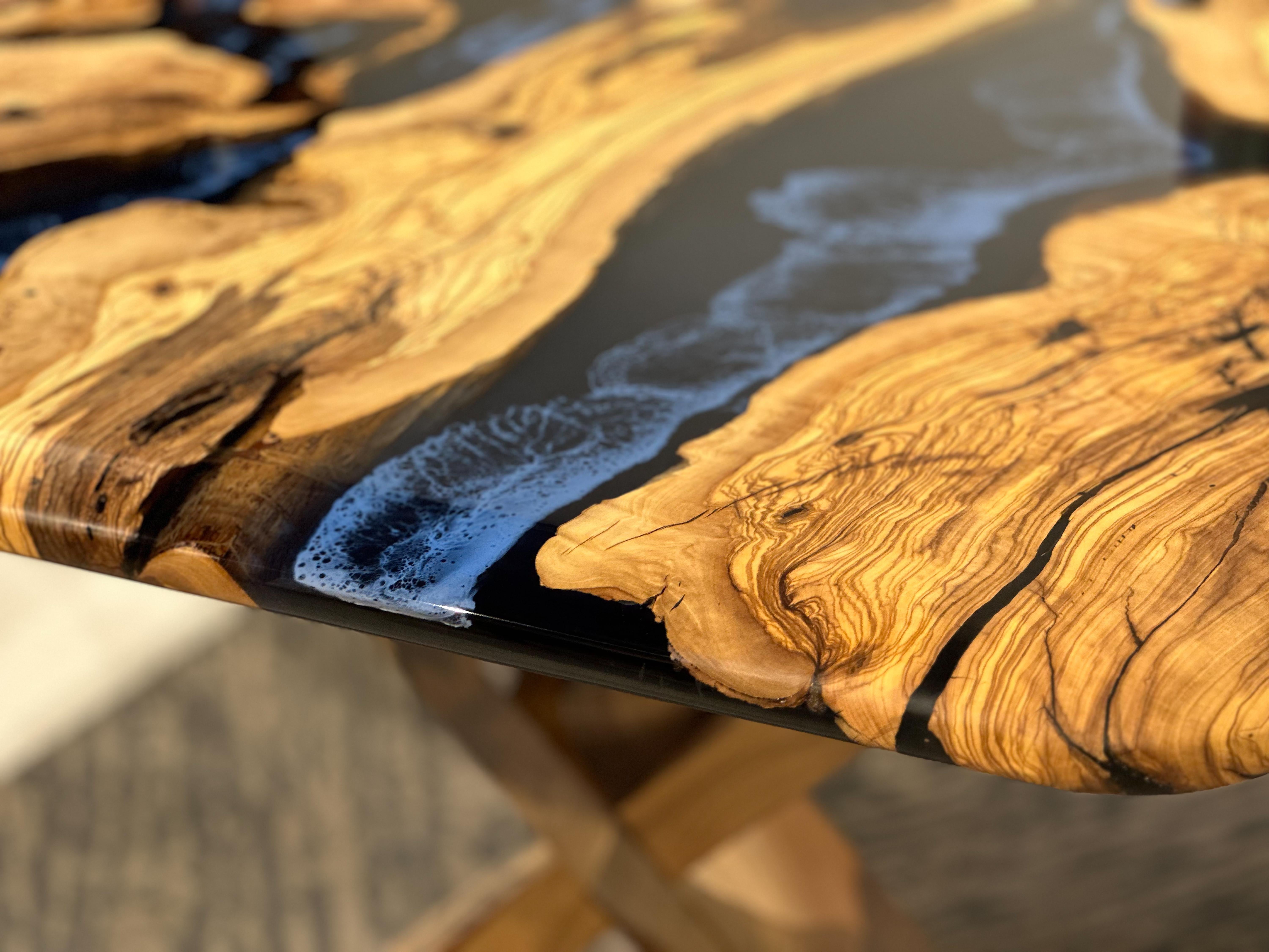 Mesa Comedor Río Epoxi Azul - Mesa Epoxi Olivo - Mesa Madera Olivo en venta 3