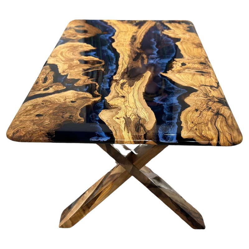 Olive Wood Live Edge Resin Table - Dining Custom Table - Kitchen Table ...