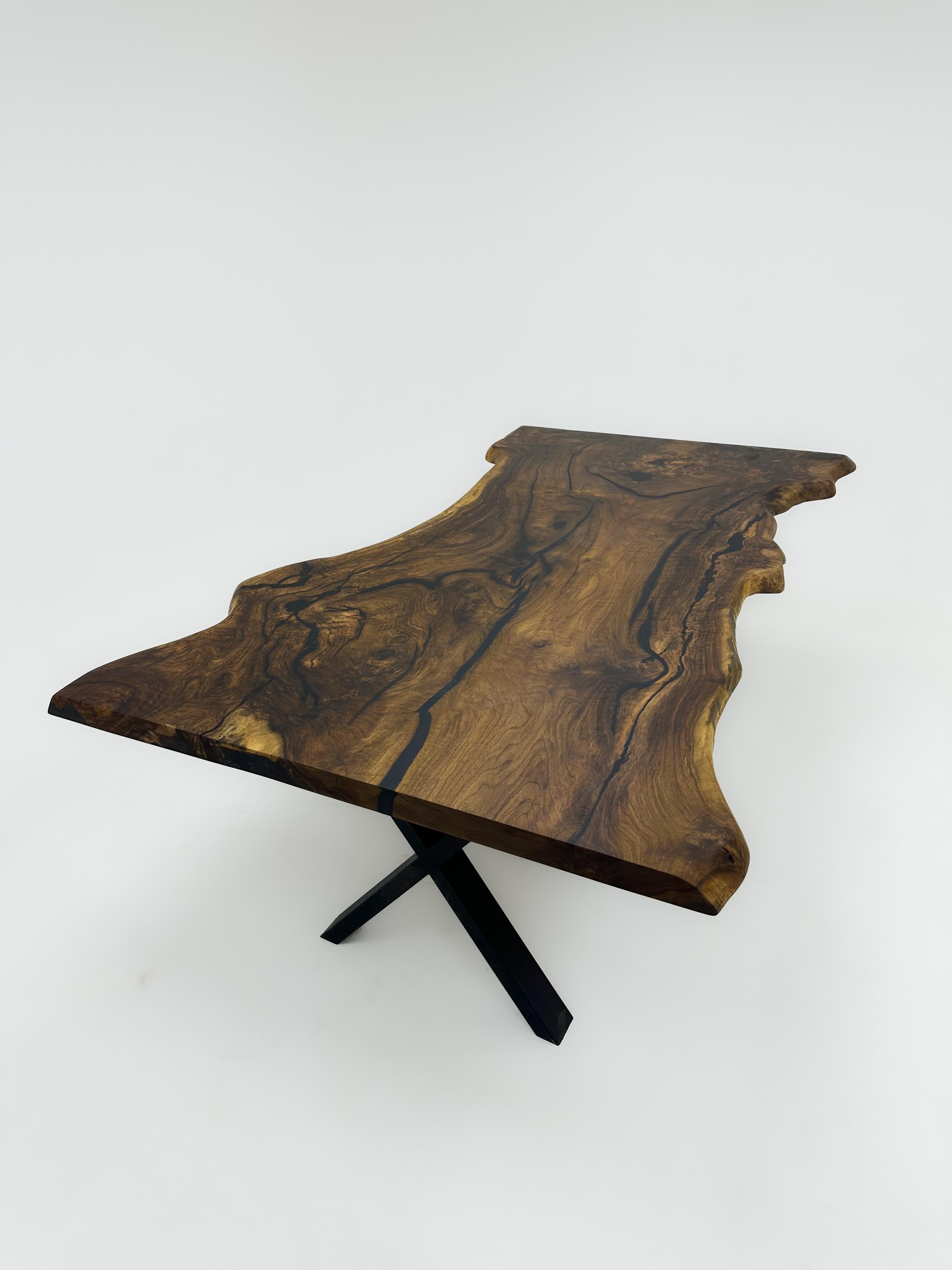 Organic Modern Custom Wooden Ancient Walnut Dining Table For Sale