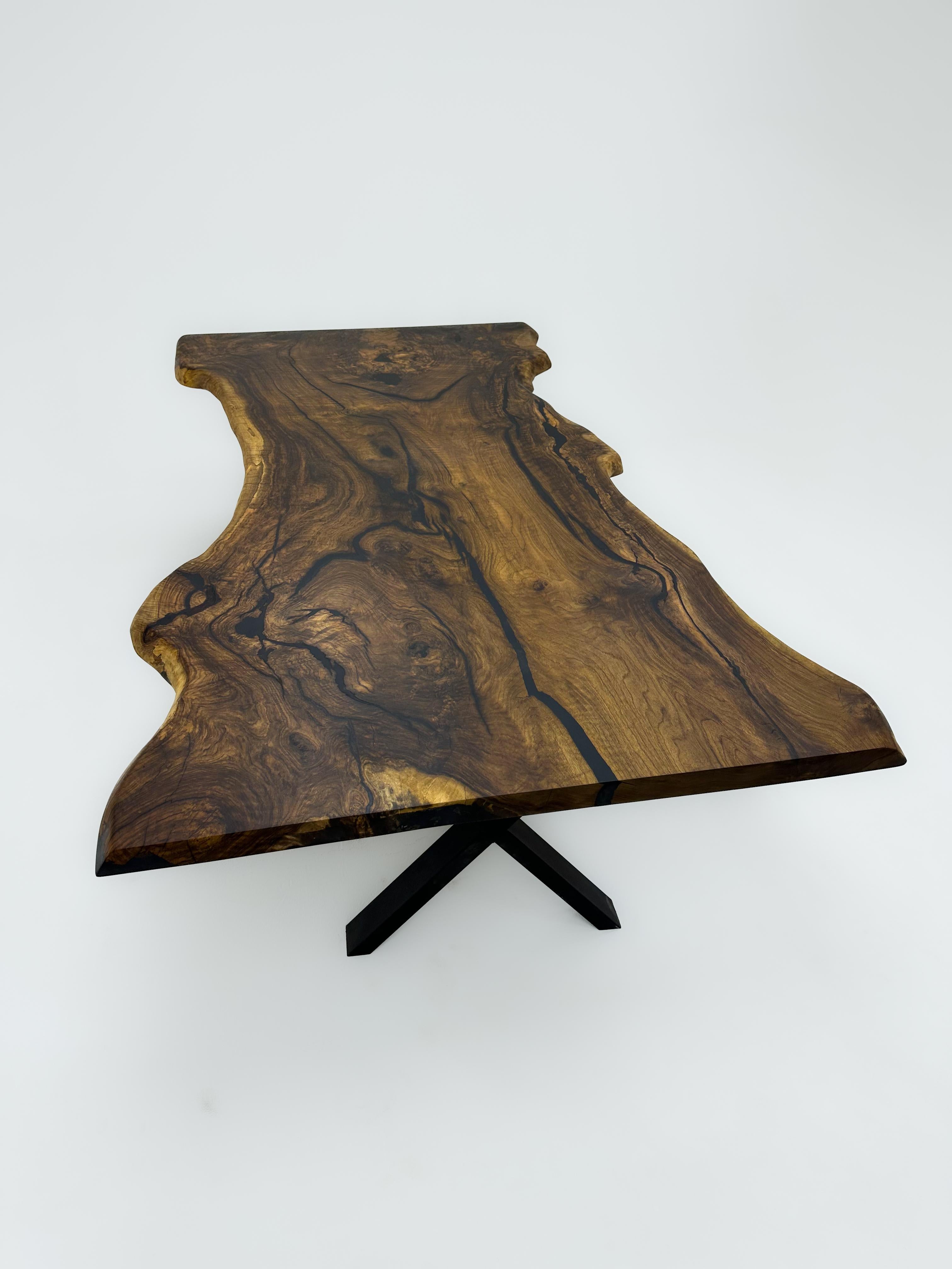 Contemporary Massive Walnut Live Edge One Piece Dining Table - Large Walnut Wood Table For Sale