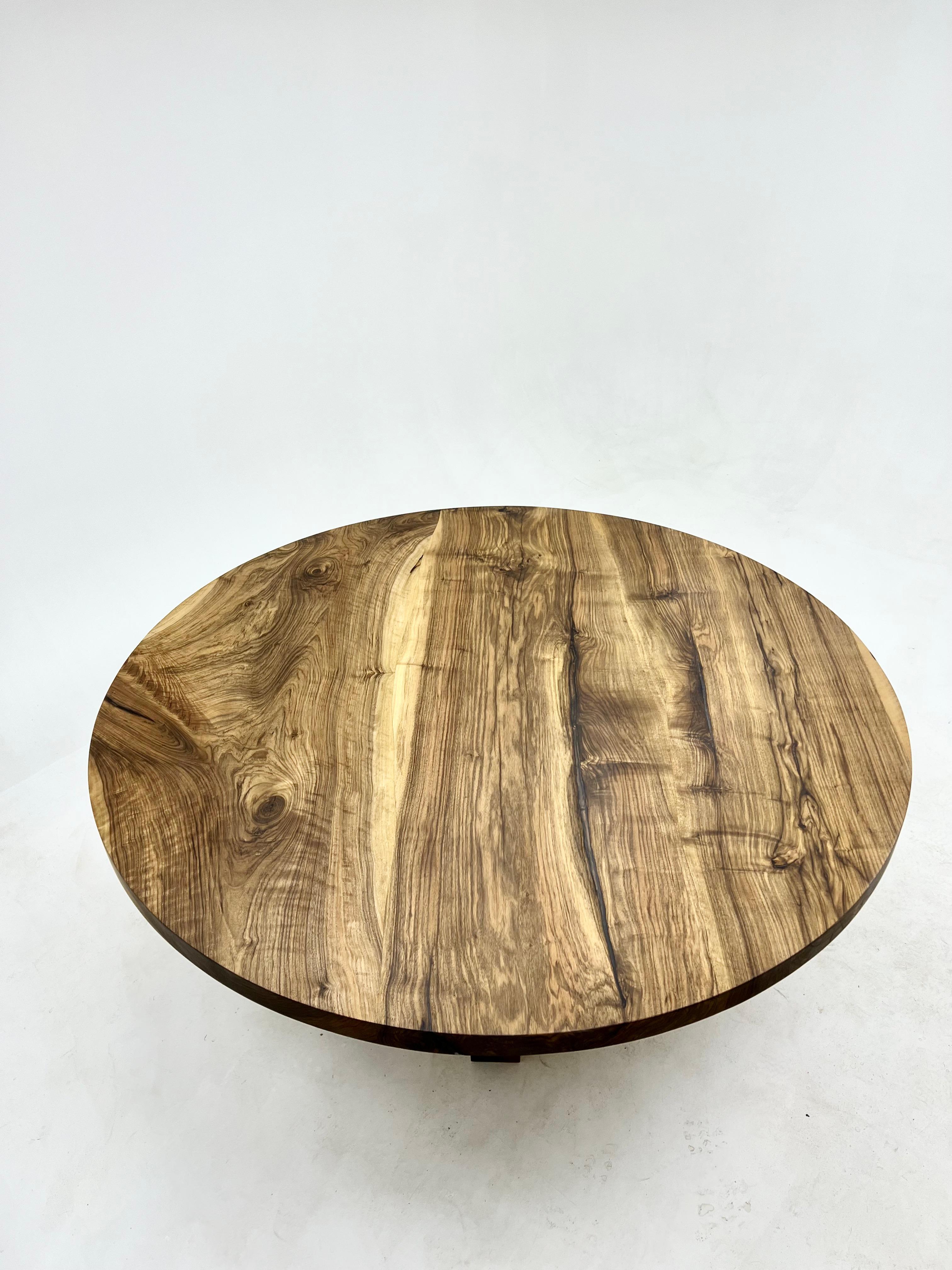 Contemporary Custom Wooden Walnut Rustic Round Conference Table  For Sale