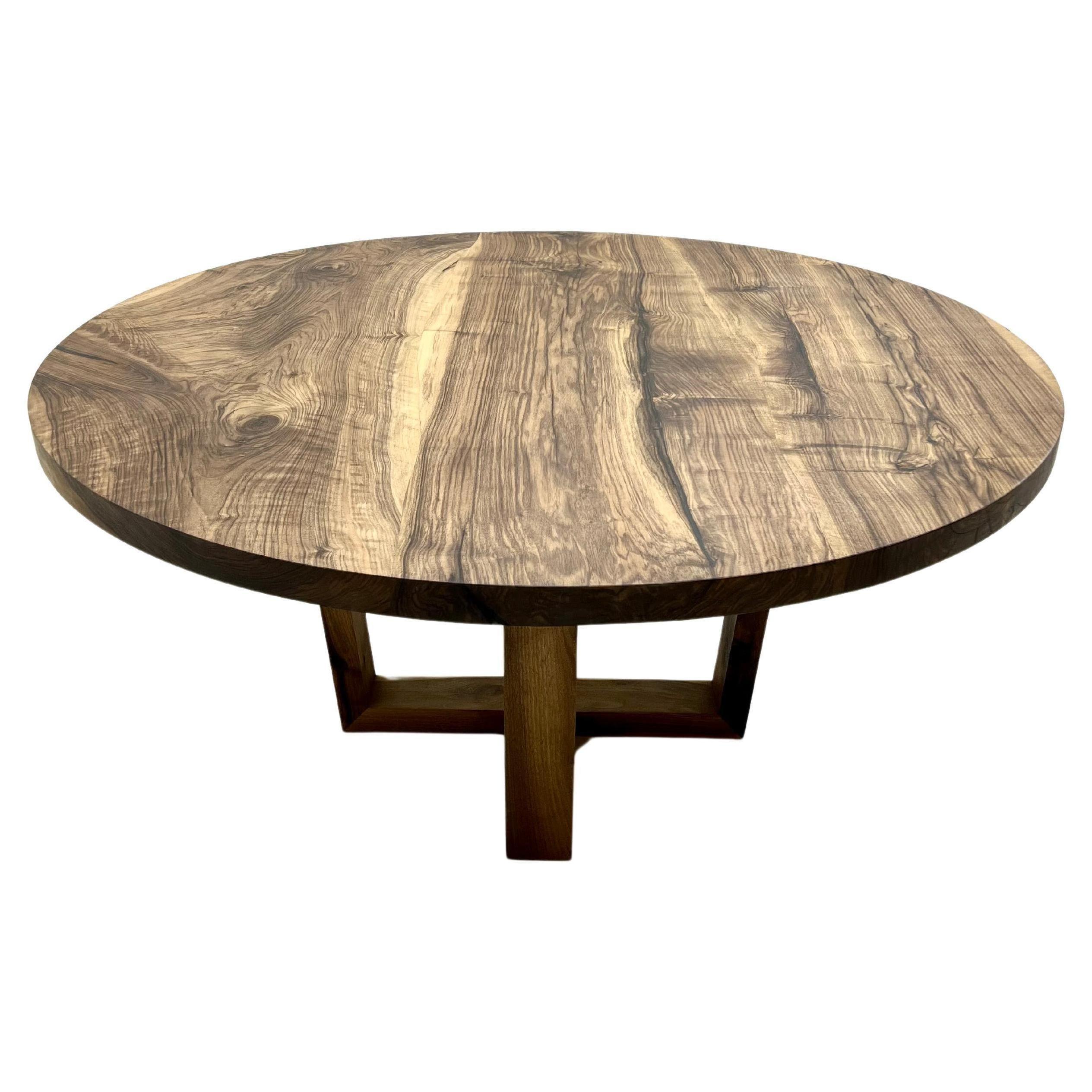 Custom Wooden Walnut Rustic Round Conference Table  For Sale