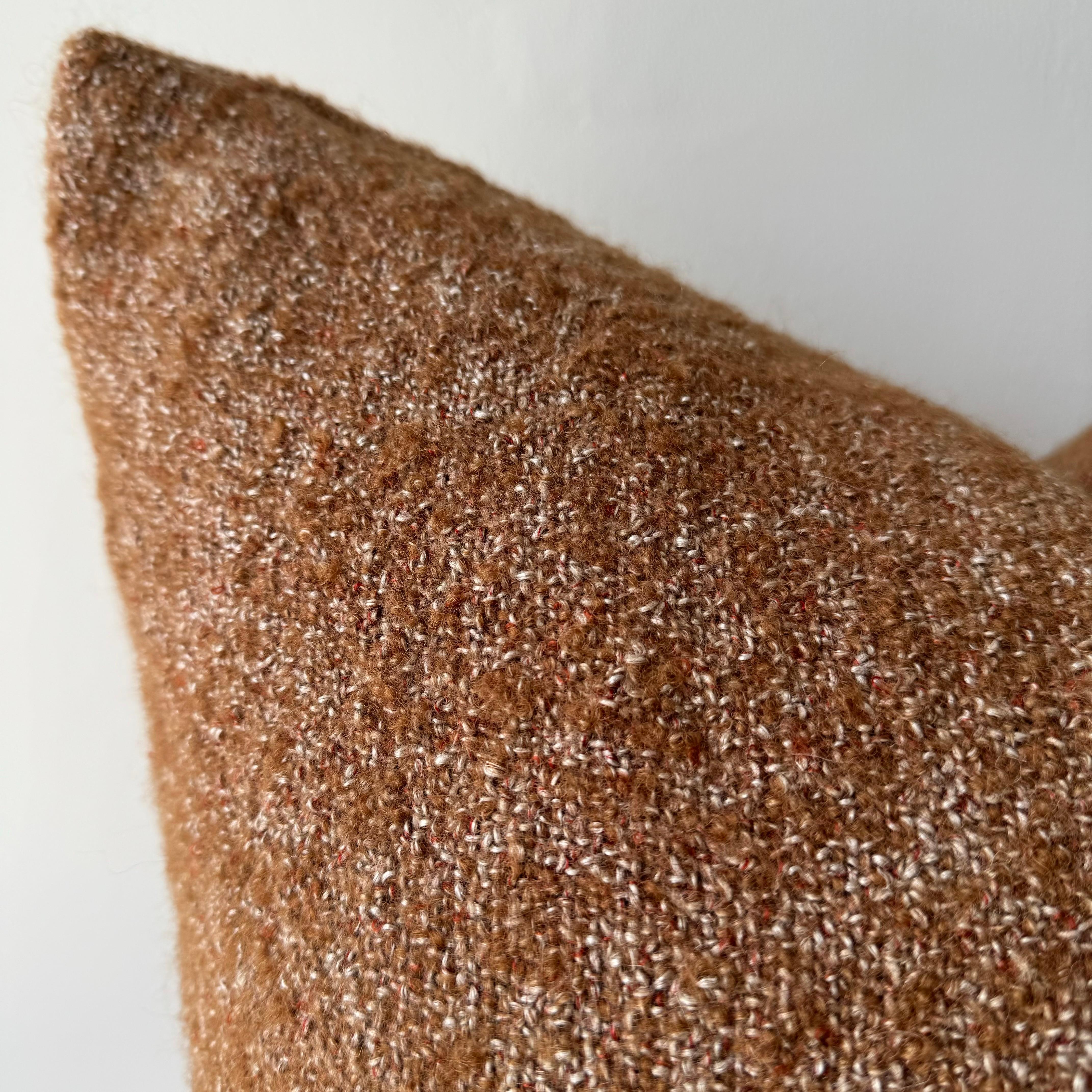 American Custom Wool and Linen Pillow with Insert Rusty Brown 22x22 For Sale