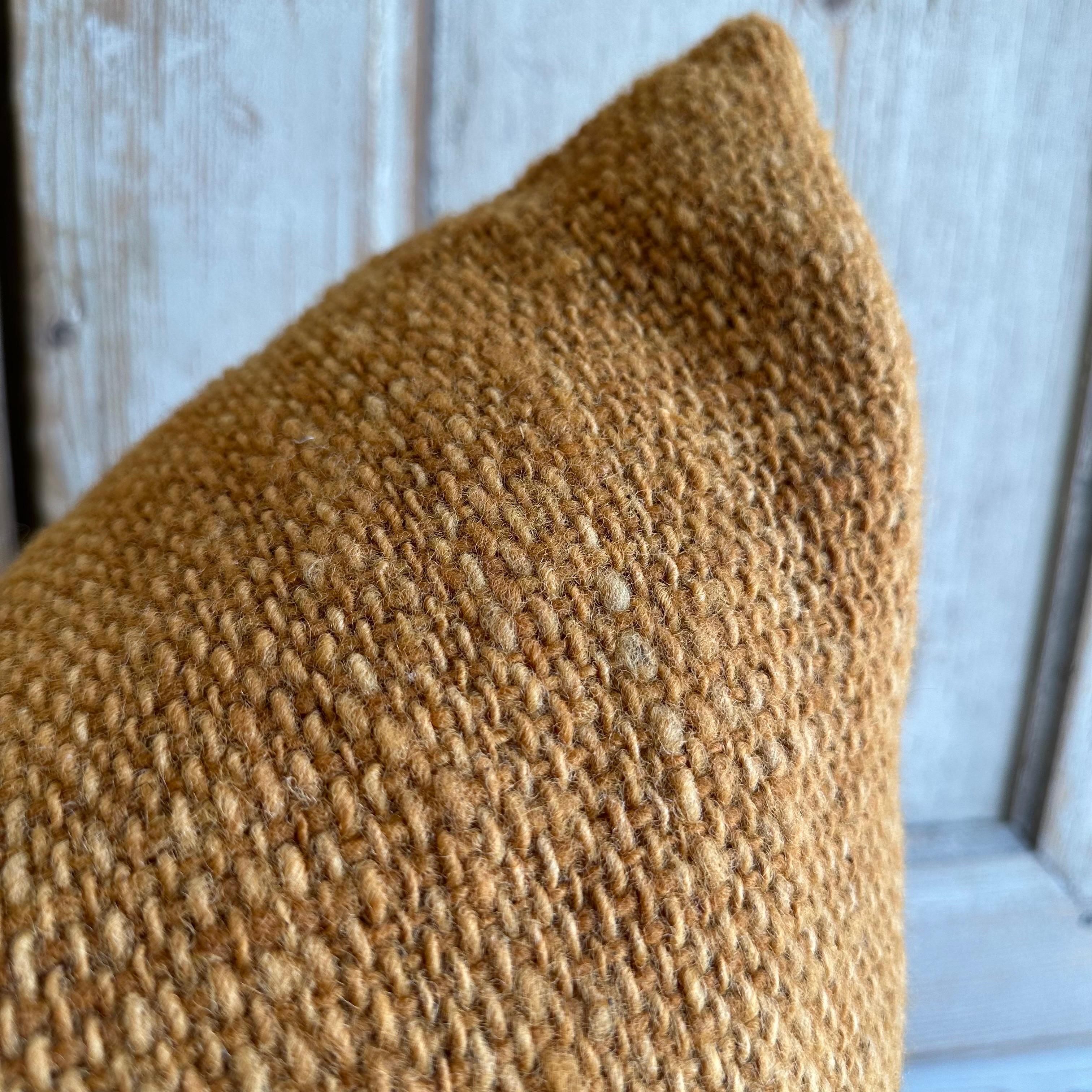 Custom Wool Pillow in Gold Moss with Down Insert In New Condition For Sale In Brea, CA