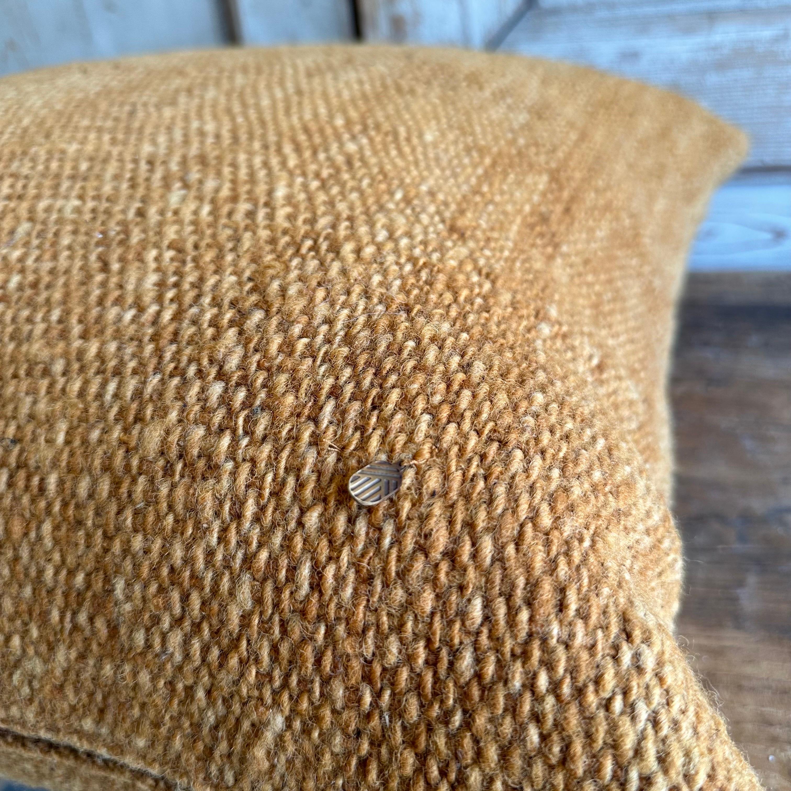 Custom Wool Pillow in Gold Moss with Down Insert For Sale 3
