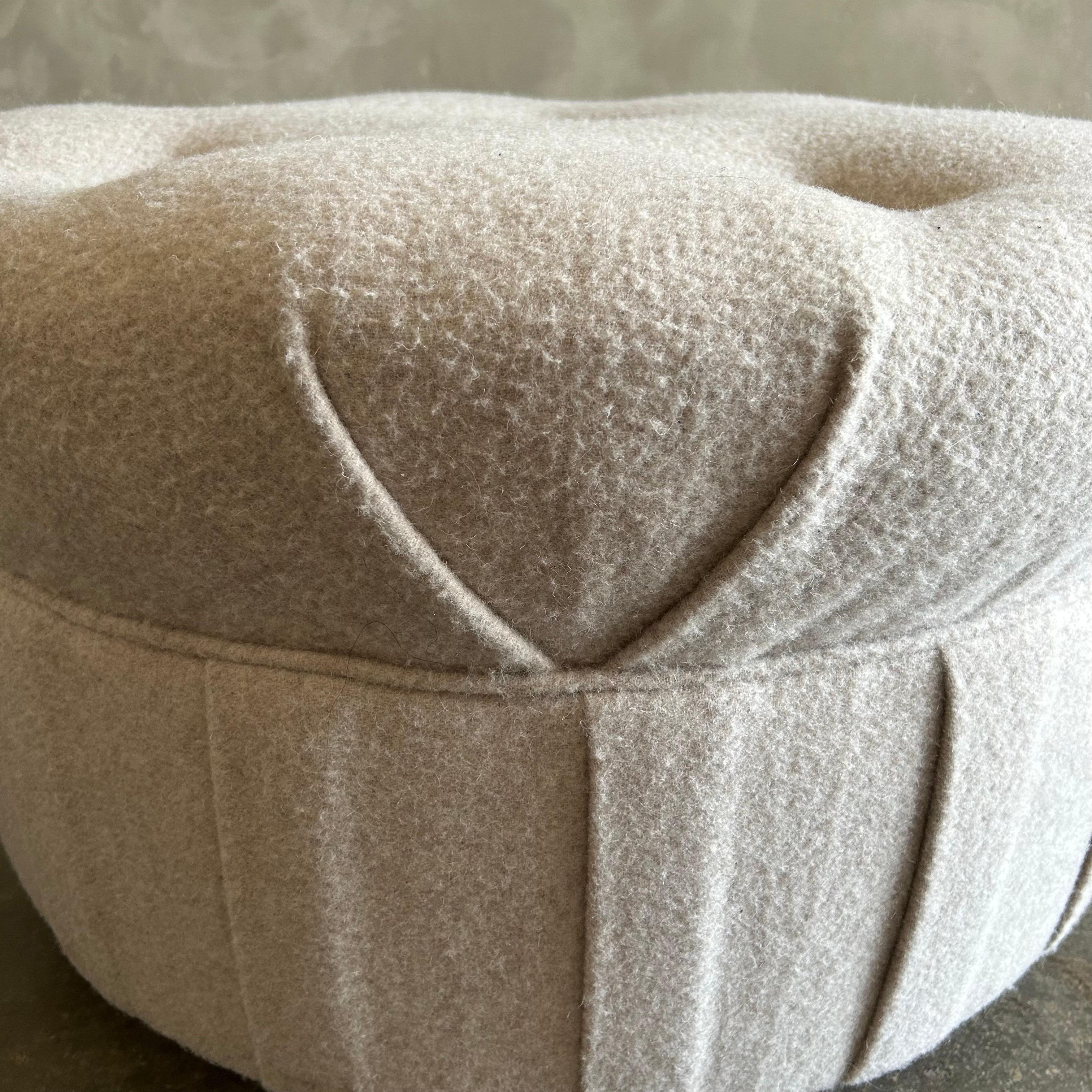 American Custom Wool Round Button Tufted Ottoman with Rolling Wheels  For Sale