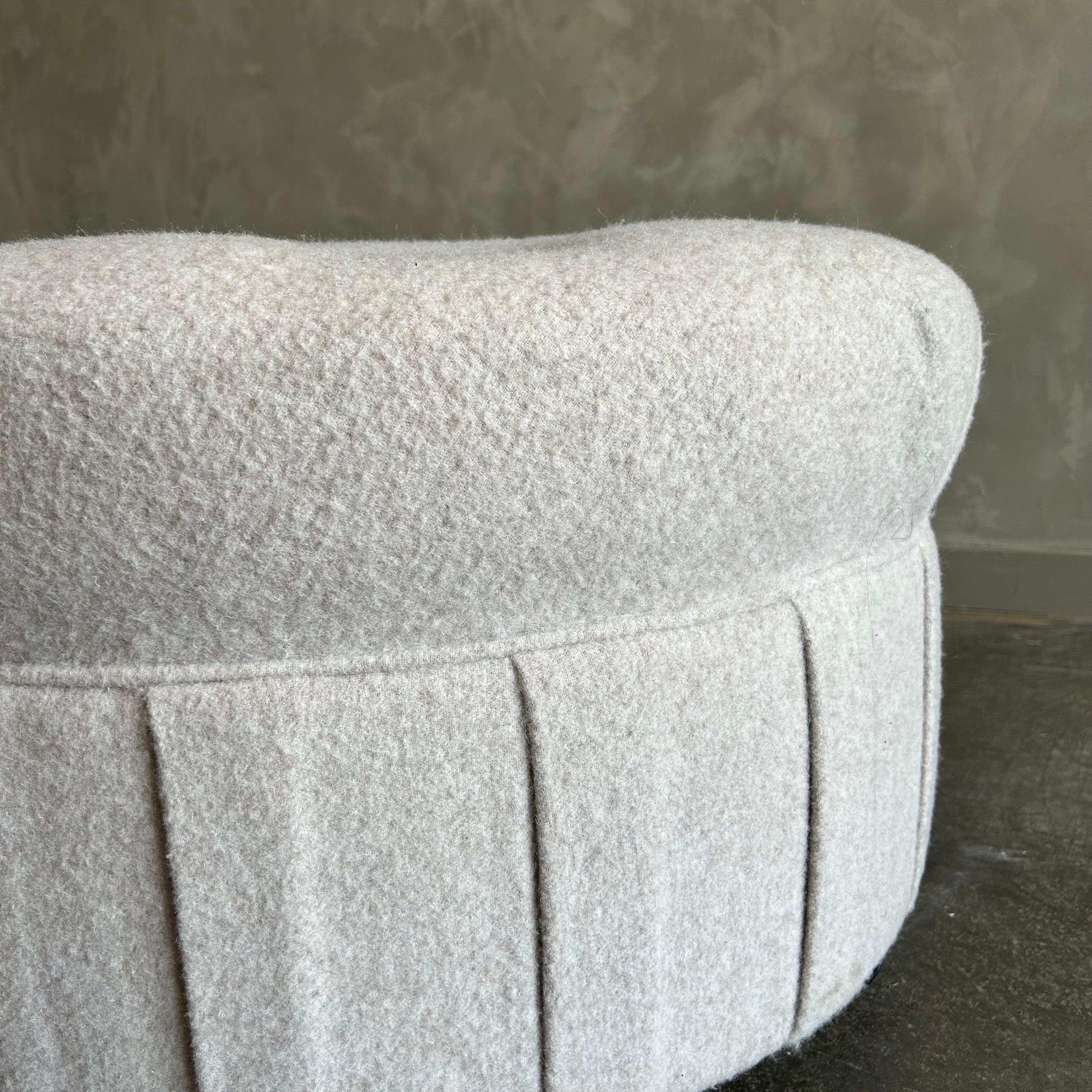Custom Wool Round Button Tufted Ottoman with Rolling Wheels  For Sale 2