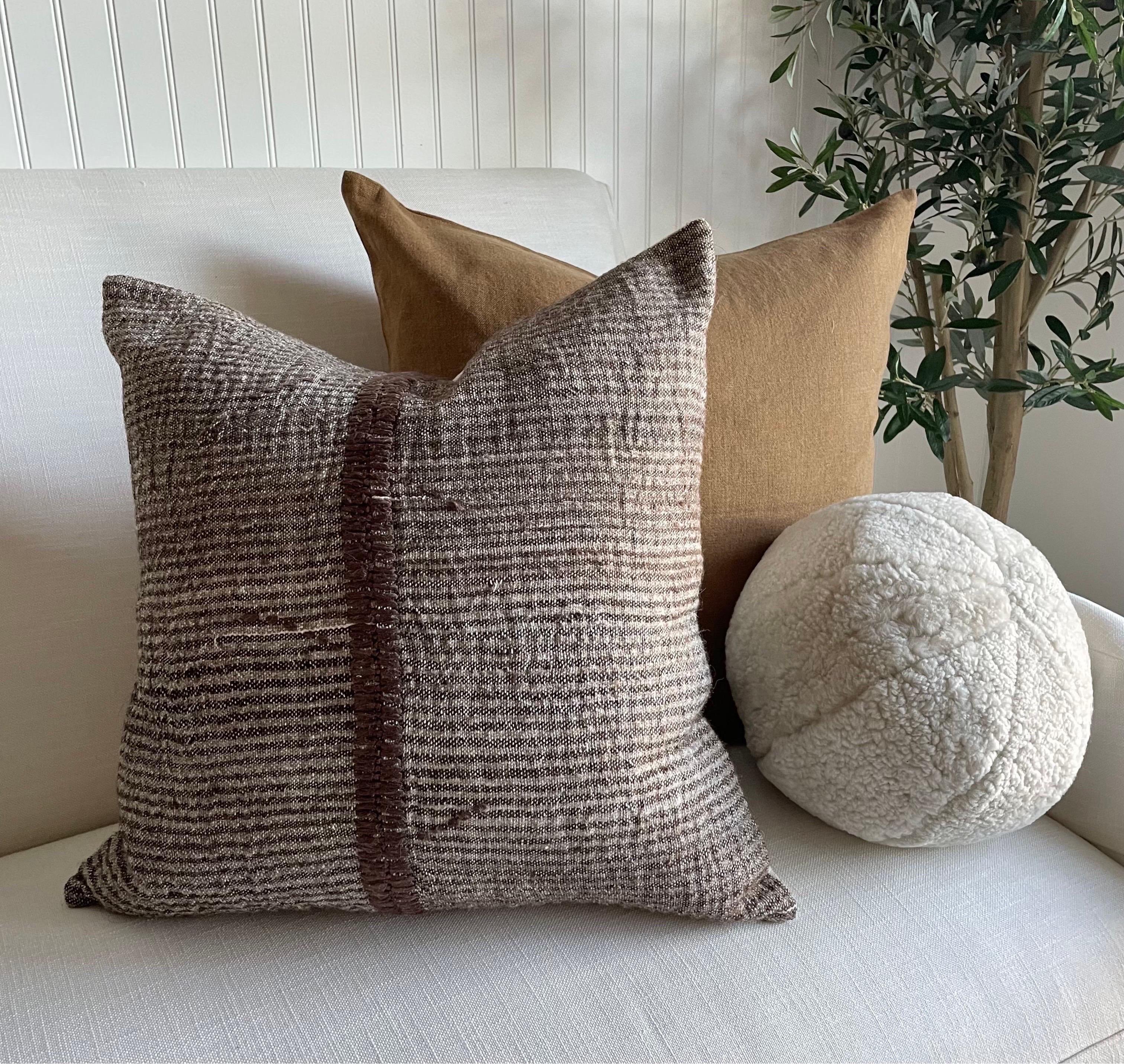 Custom Wool and Silk Blend Down Lumbar Pillow in Neutral Brown at 1stDibs