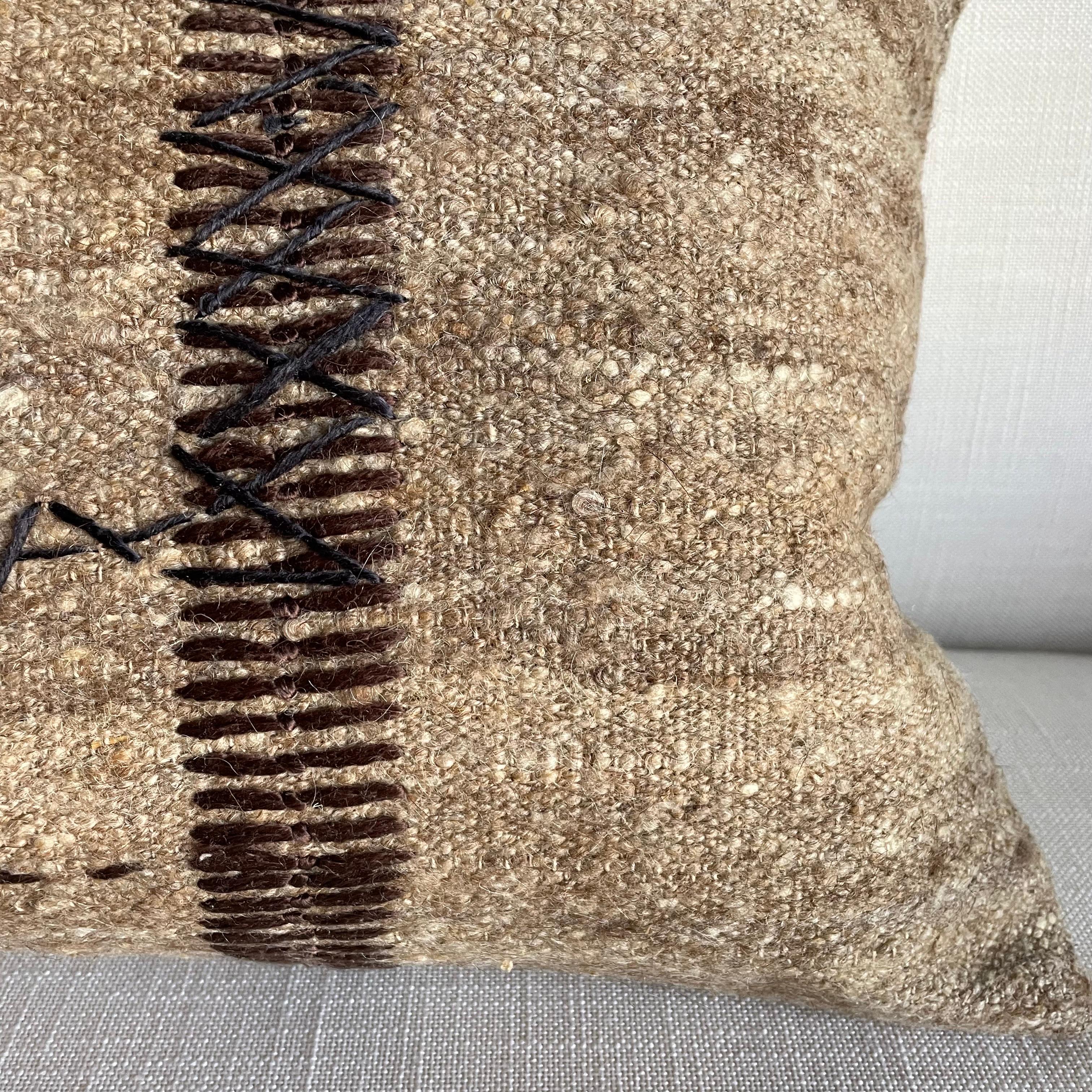 Custom Wool & Silk Blend Down Lumbar Pillow in Neutral Brown  In New Condition In Brea, CA