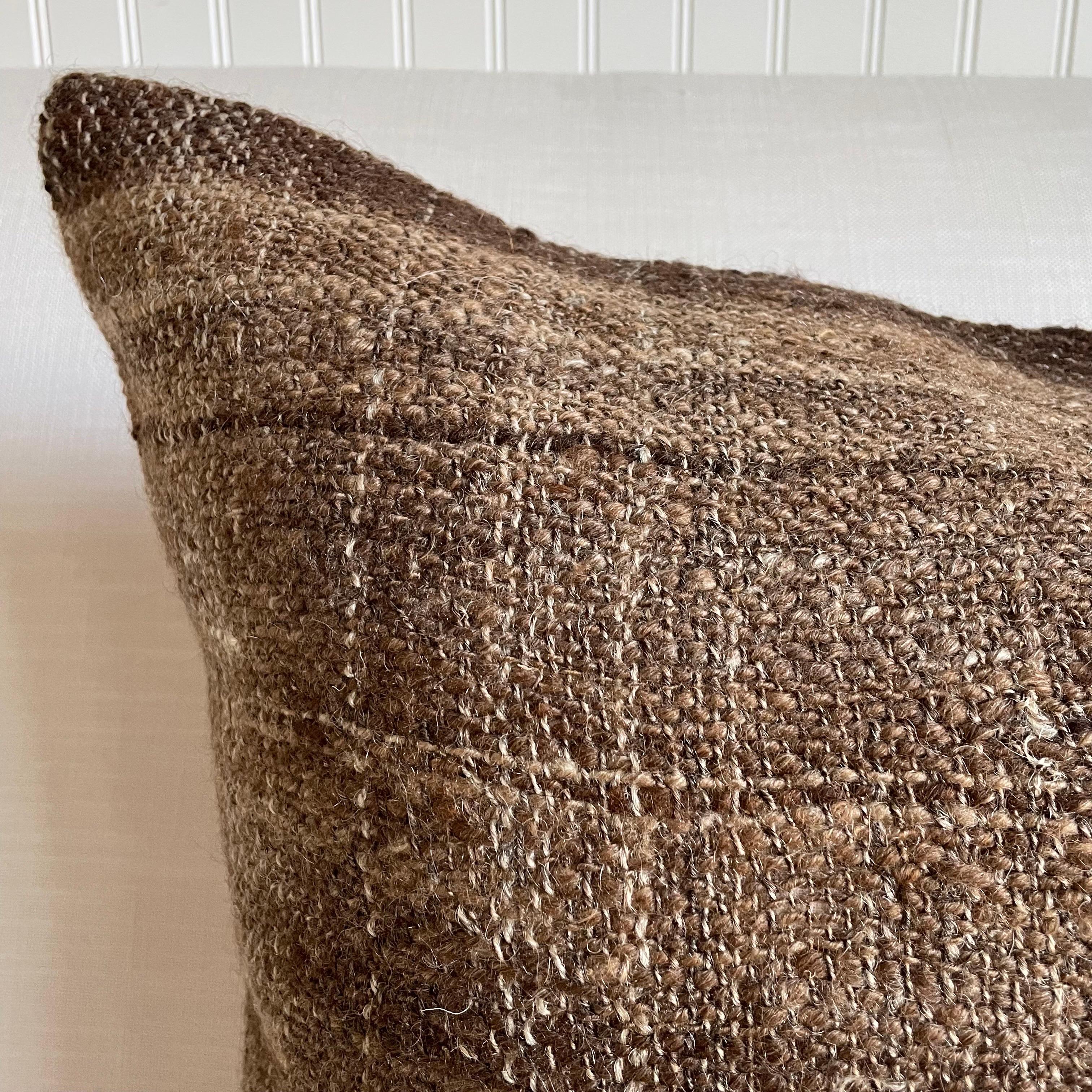 Contemporary Custom Wool & Silk Blend Down Lumbar Pillow in Neutral Brown