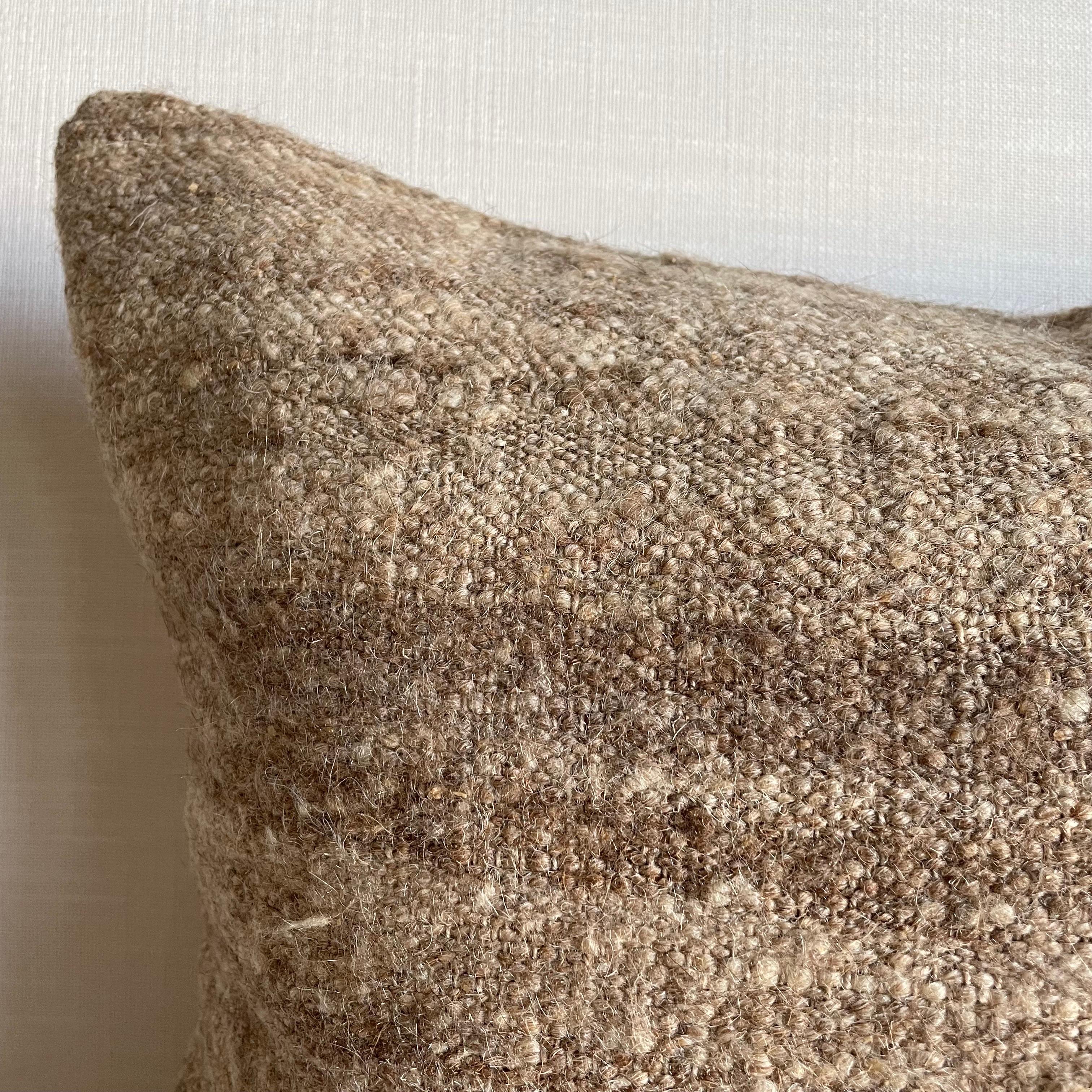 Contemporary Custom Wool & Silk Blend Down Lumbar Pillow in Neutral Brown 