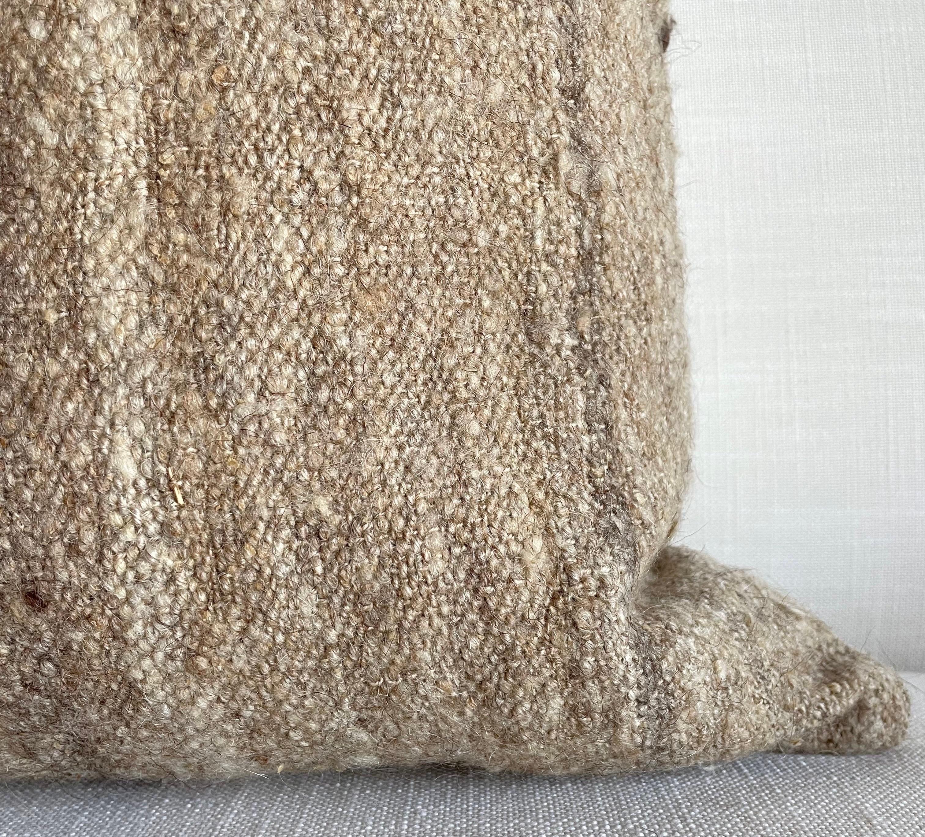 Linen Custom Wool & Silk Blend Down Lumbar Pillow in Neutral Brown