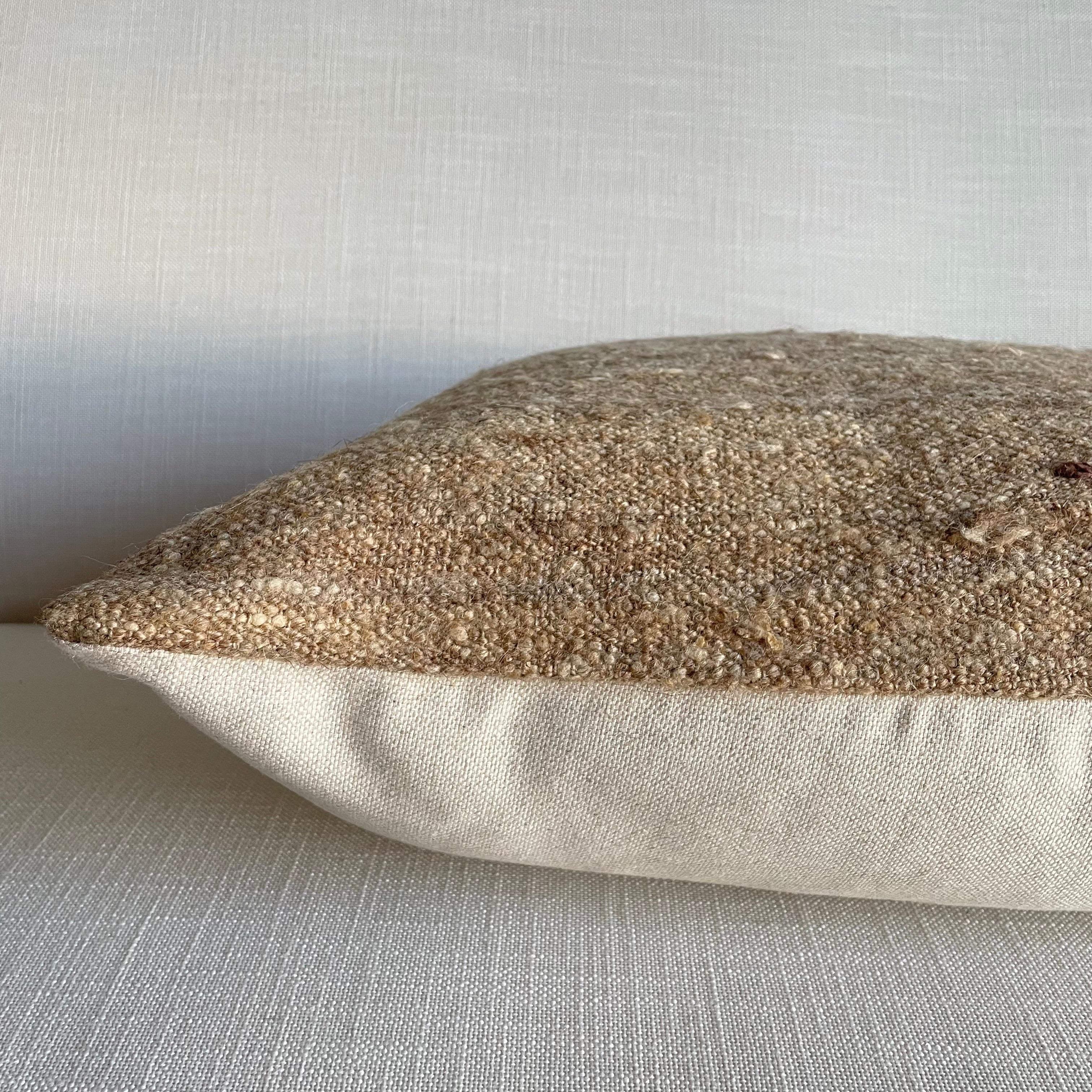 Custom Wool & Silk Blend Down Lumbar Pillow in Neutral Brown  1