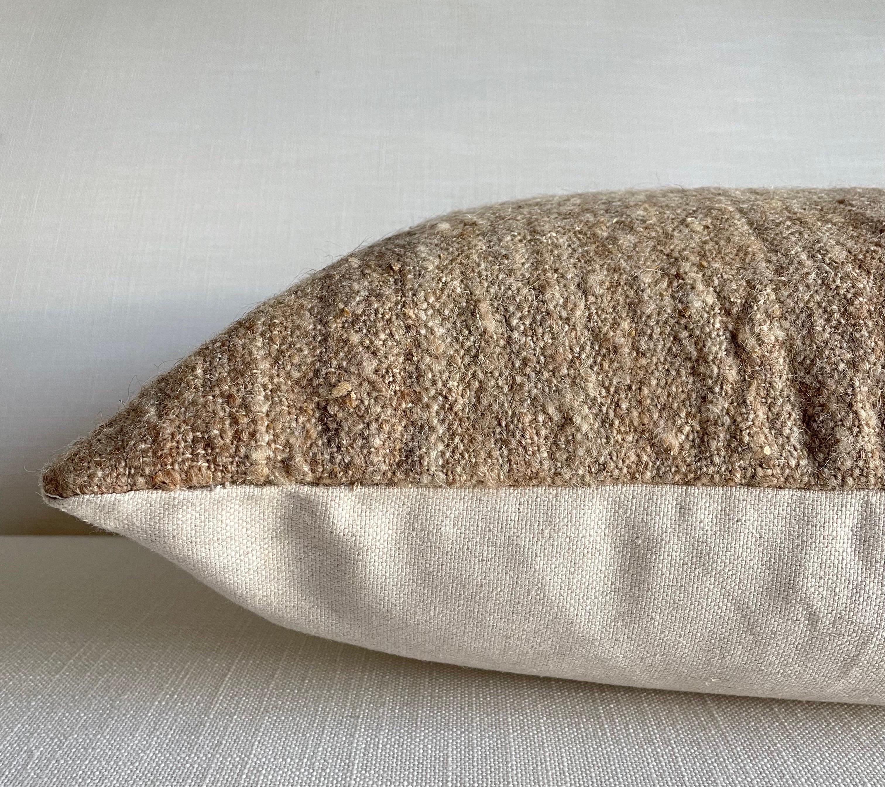 Custom Wool & Silk Blend Down Lumbar Pillow in Neutral Brown 1