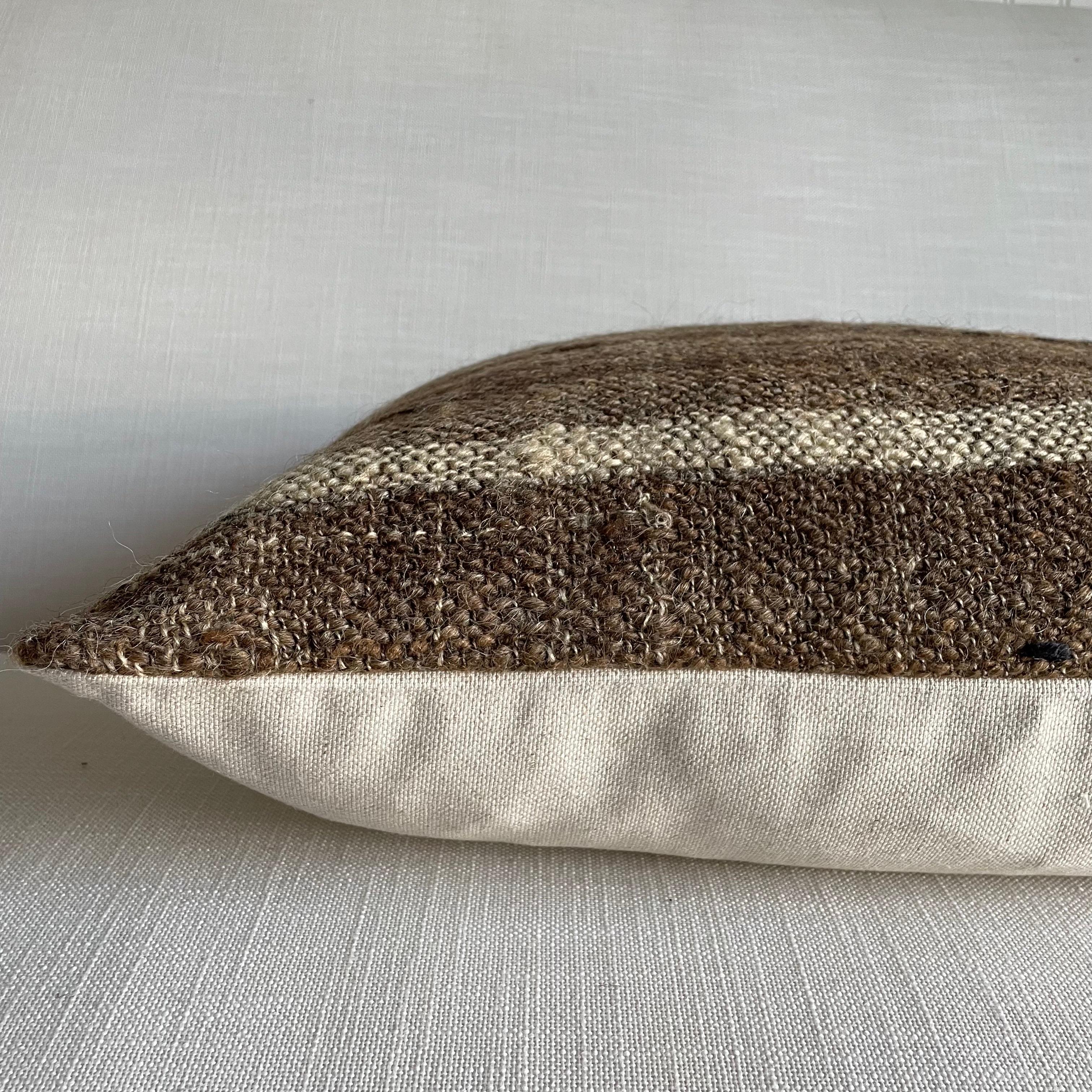 Custom Wool & Silk Blend Down Lumbar Pillow in Neutral Brown 2