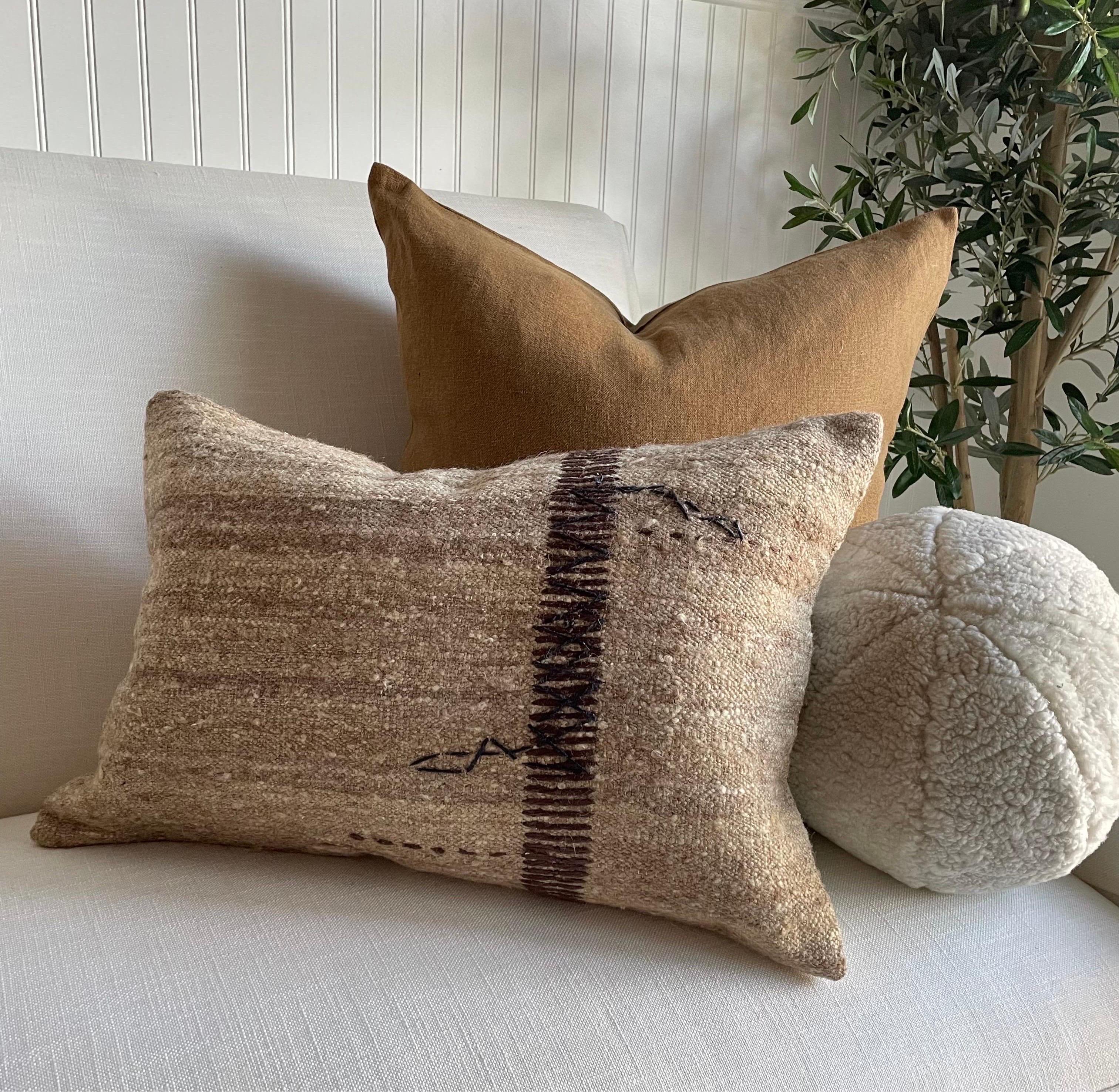 Custom Wool & Silk Blend Down Lumbar Pillow in Neutral Brown  3