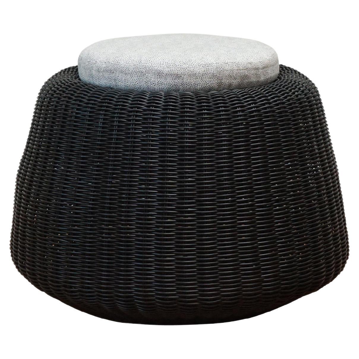 Custom Woven Outdoor "Esperanza" Stool/ Side Table in Black 