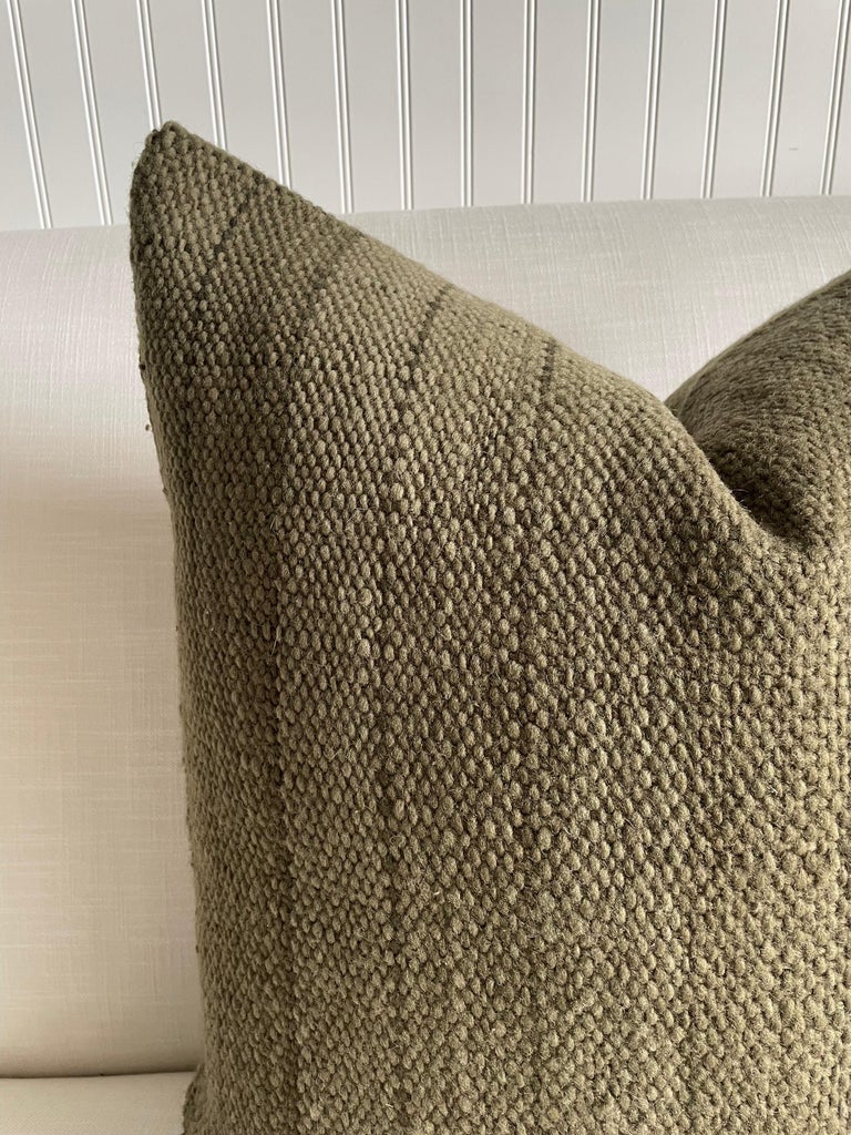 View of Custom Woven Wool Pillow Cover in Moss Green For Sale at 1stDibs