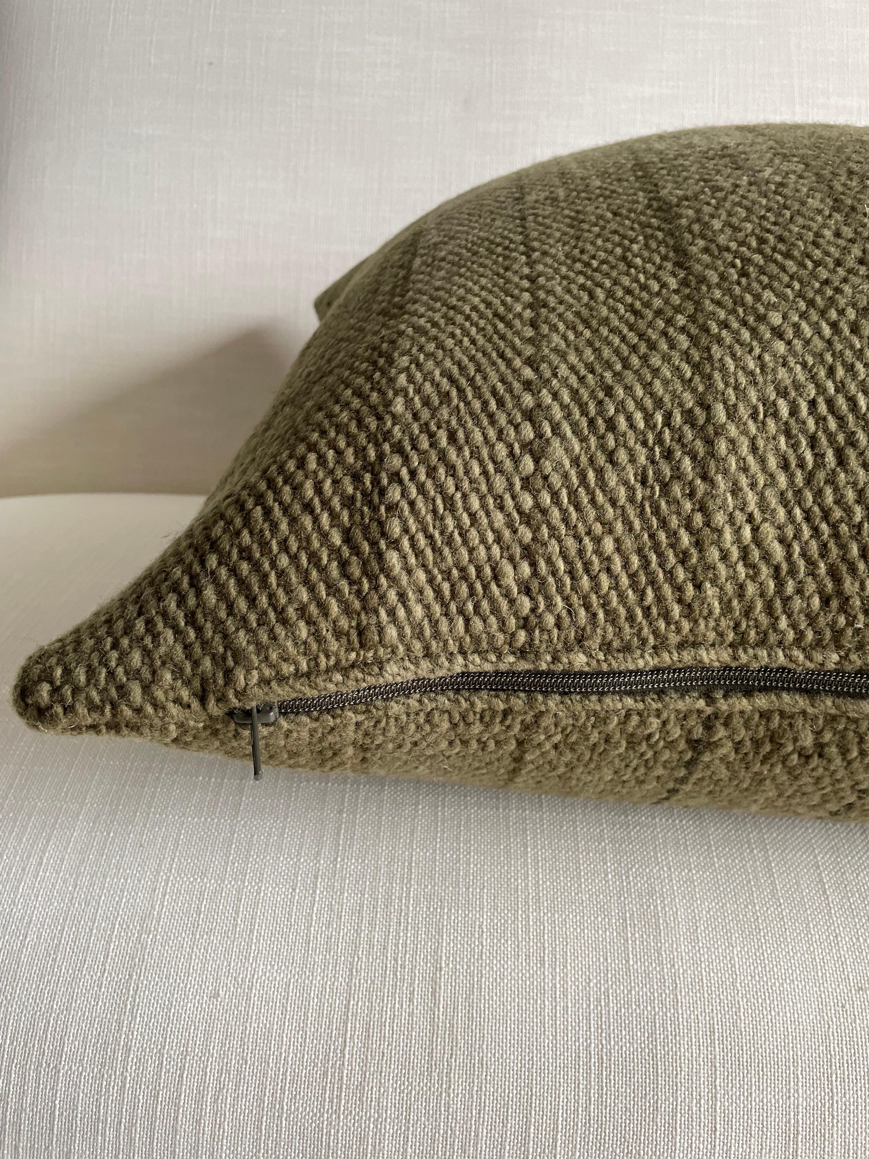 Contemporary Custom Woven Wool Pillow Cover in Moss Green For Sale