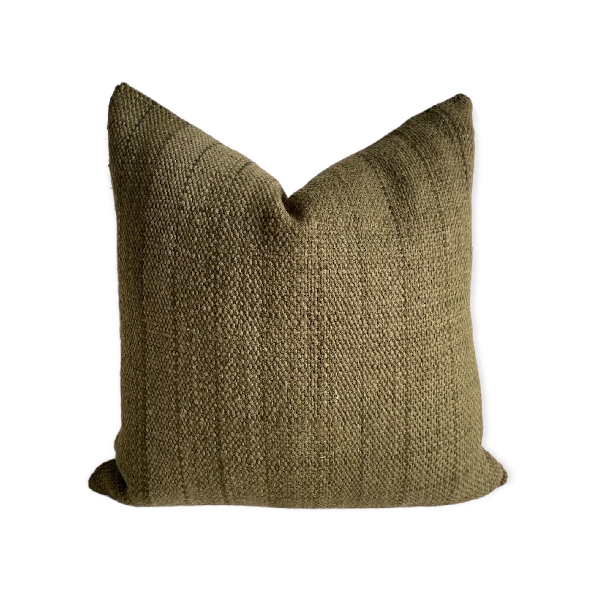 Custom Woven Wool Pillow Cover in Moss Green For Sale 1