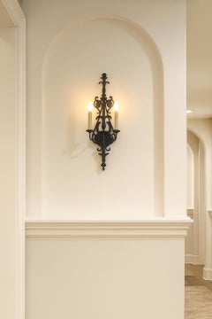 Custom Wrought Iron Wall Sconce, Hand-Painted, Baroque Style, USA