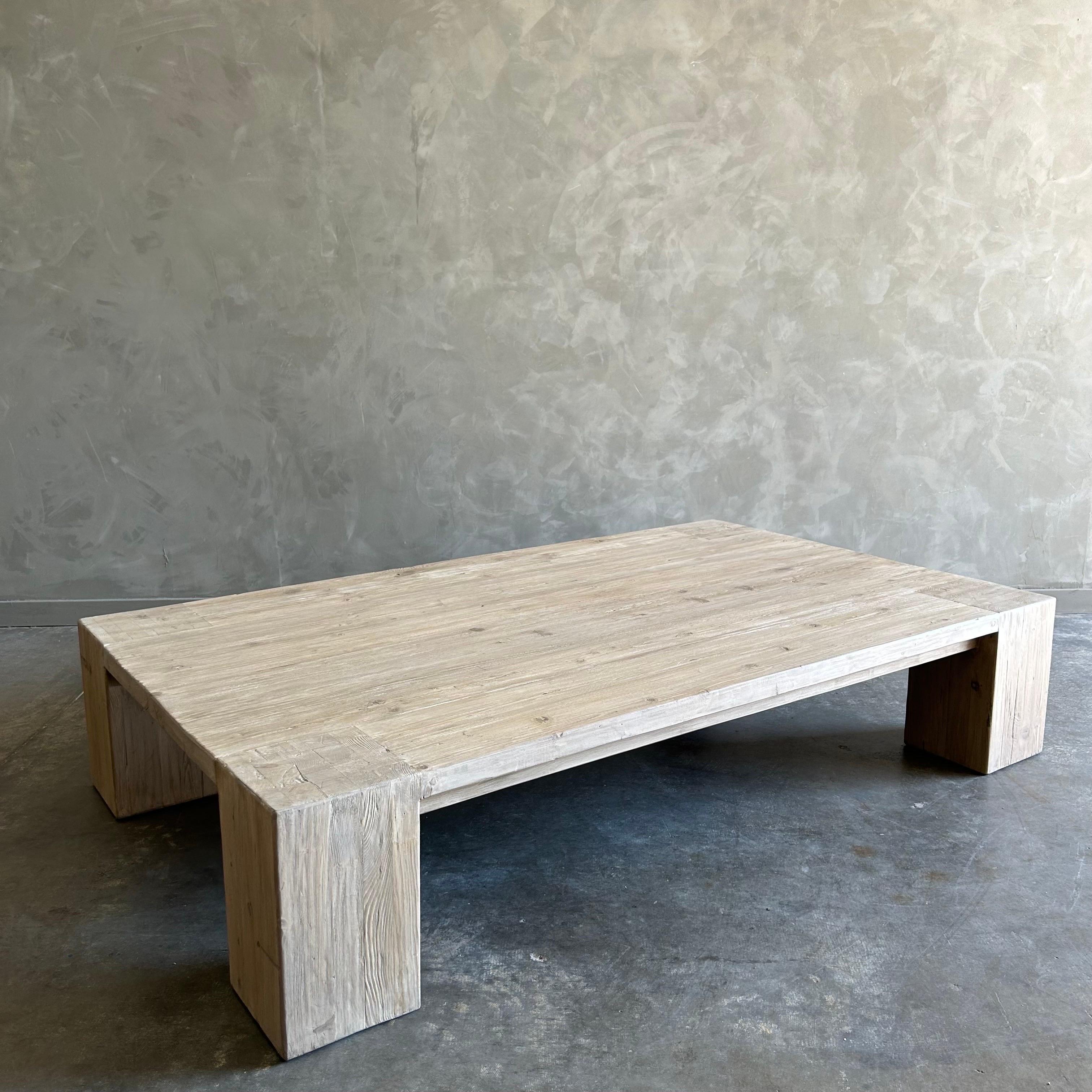 Custom XL Large Elm Wood Beam Coffee Table in Natural For Sale 6