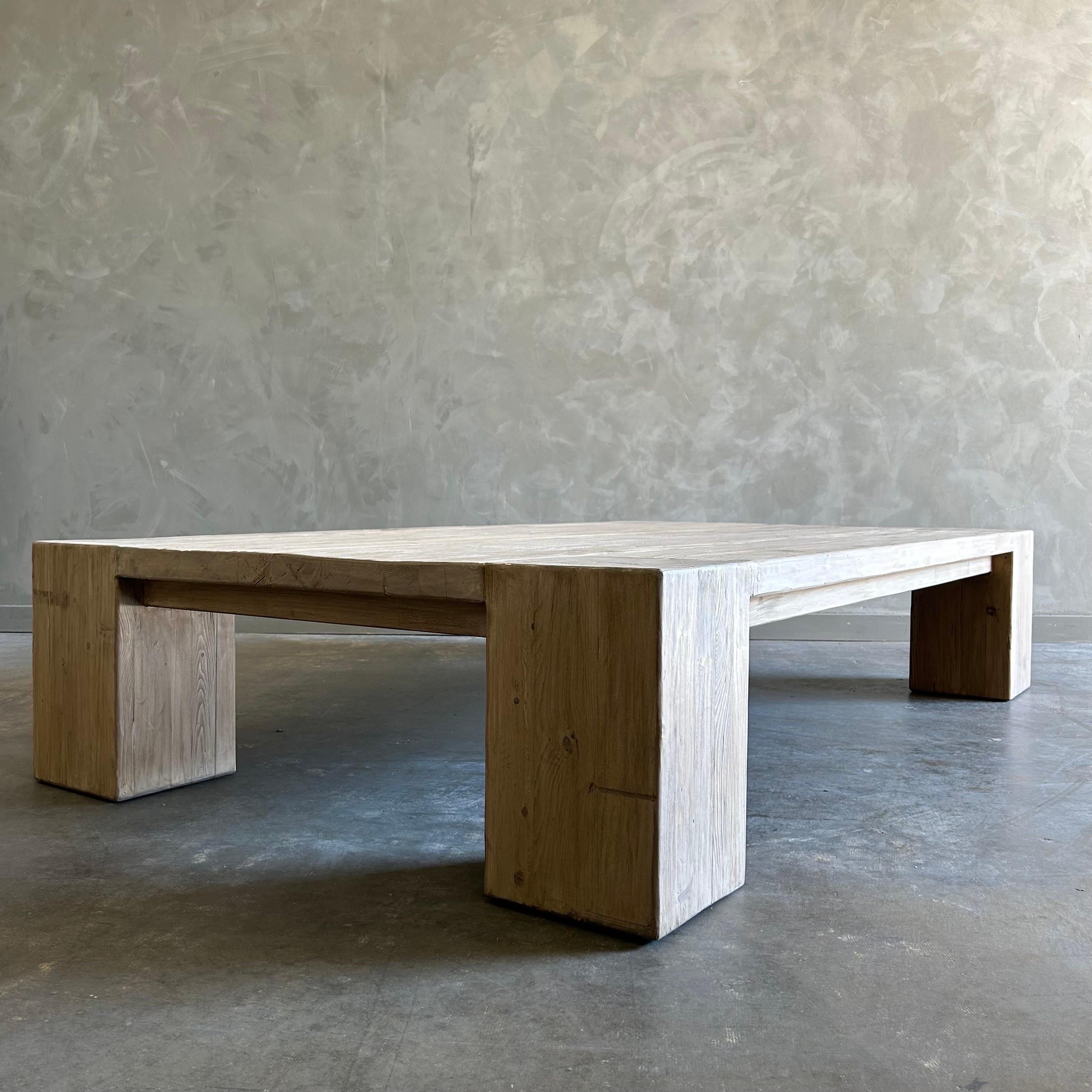 Custom XL Large Elm Wood Beam Coffee Table in Natural For Sale 8