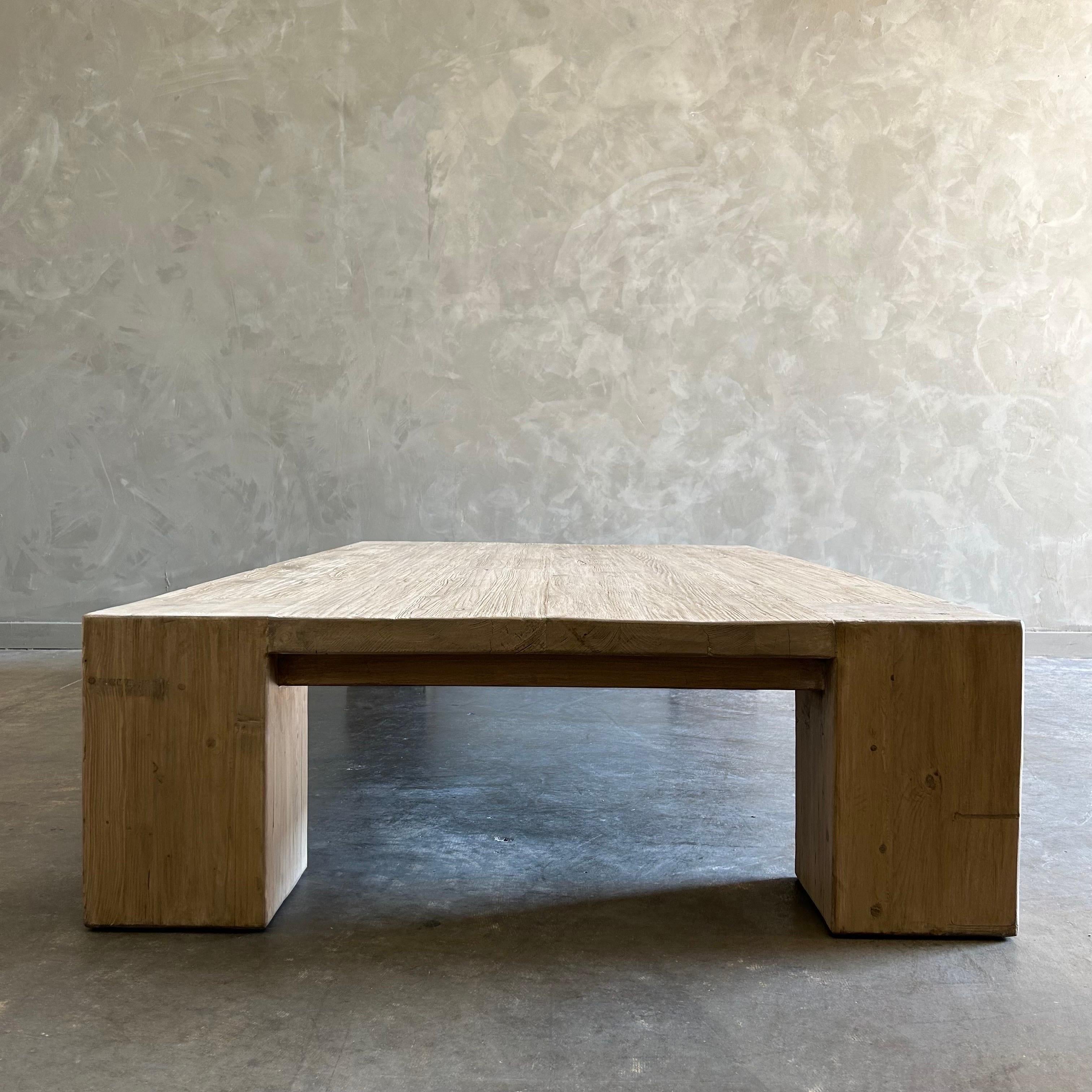 Custom XL Large Elm Wood Beam Coffee Table in Natural For Sale 9