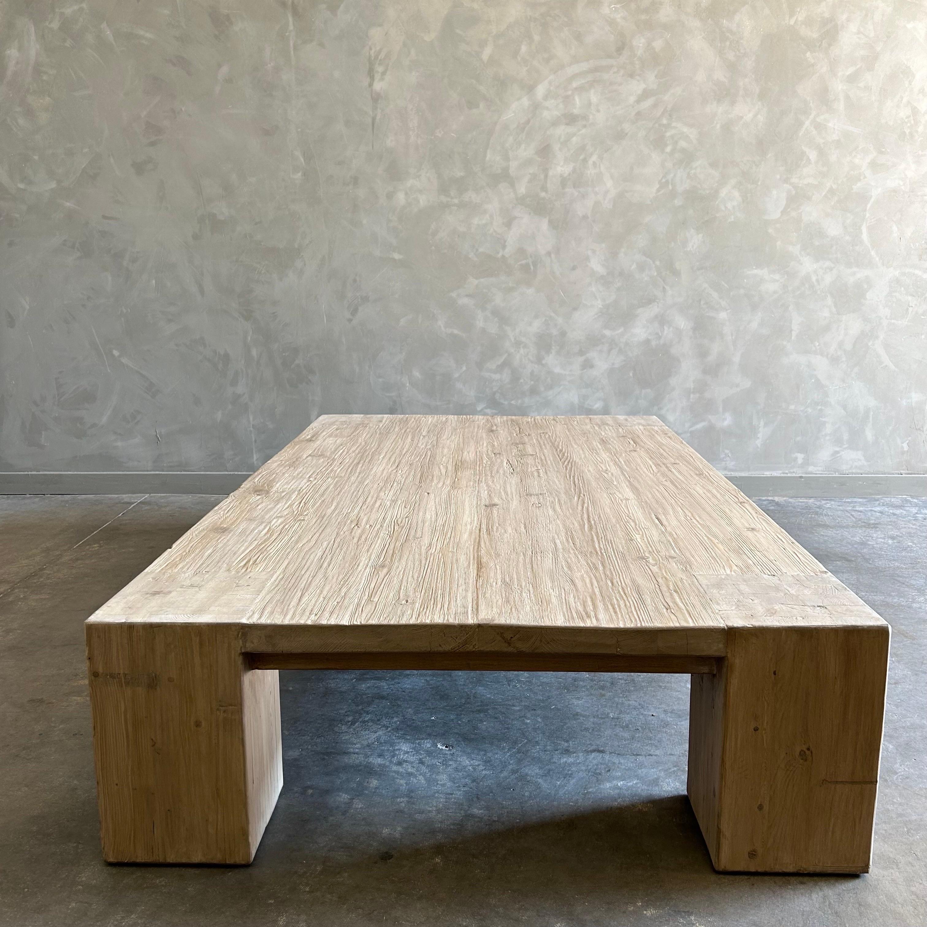 Custom XL Large Elm Wood Beam Coffee Table in Natural For Sale 10
