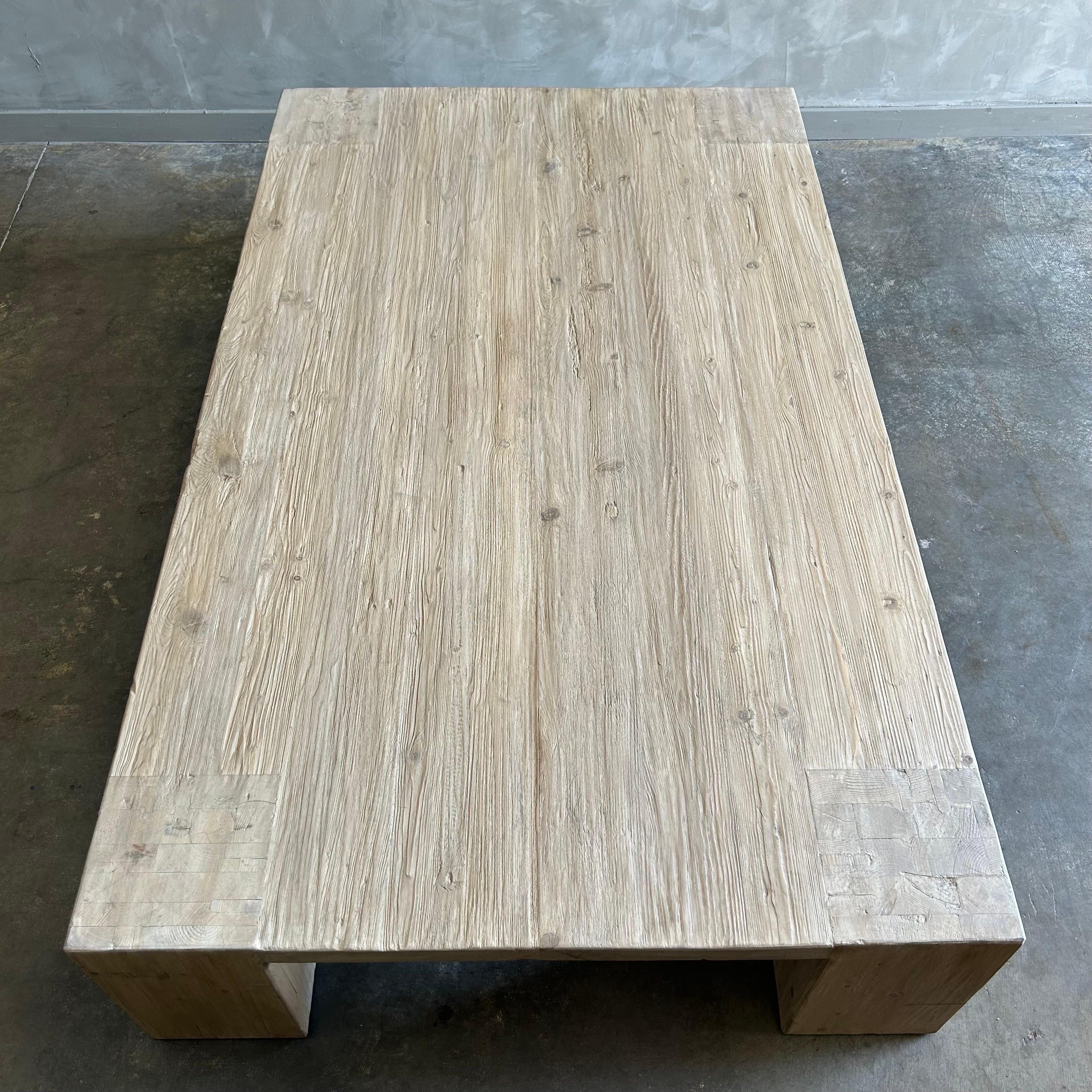 Custom XL Large Elm Wood Beam Coffee Table in Natural For Sale 12
