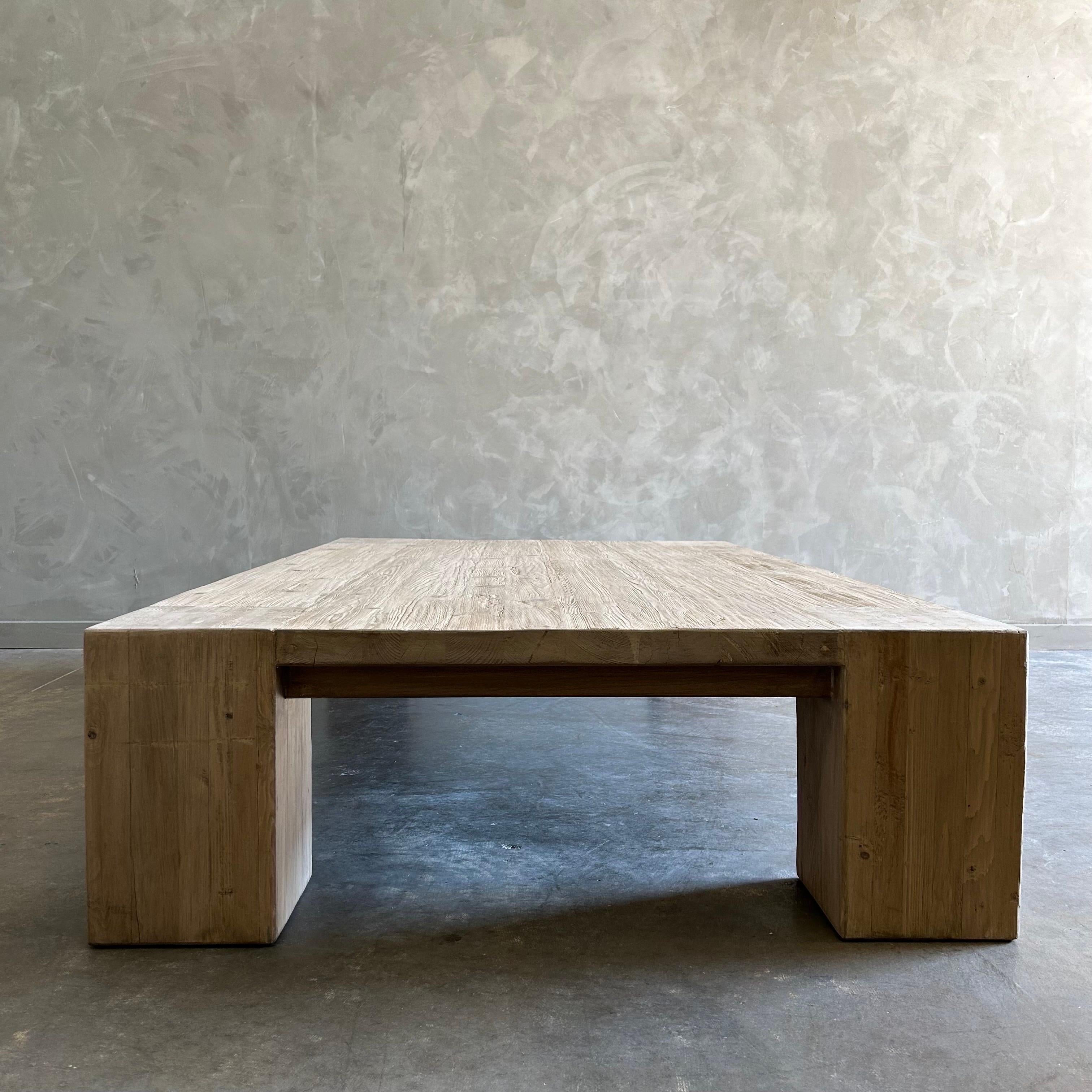Minimalist Custom XL Large Elm Wood Beam Coffee Table in Natural For Sale