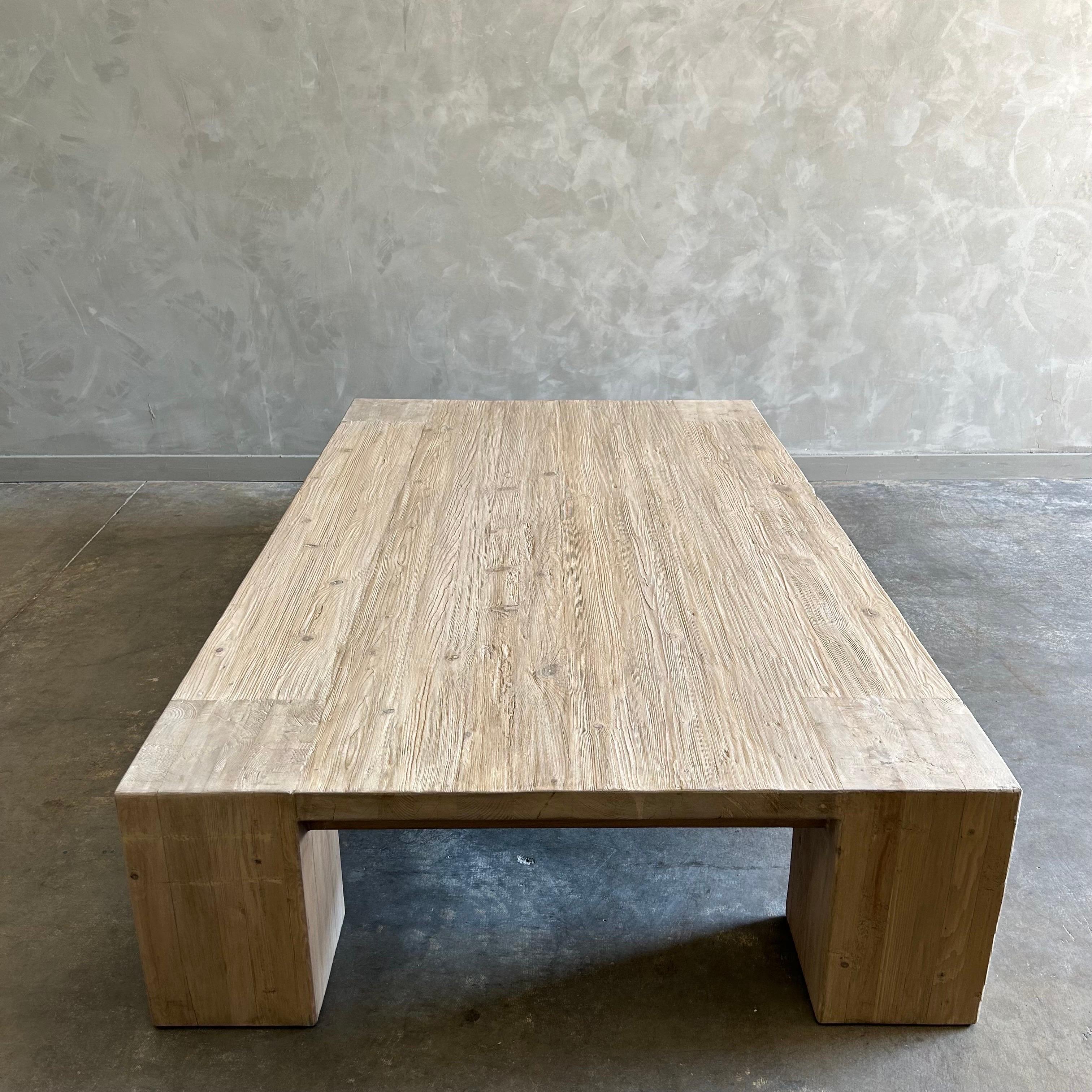 Custom X Large Elm Wood Beam Coffee Table in Natural  In New Condition For Sale In Brea, CA