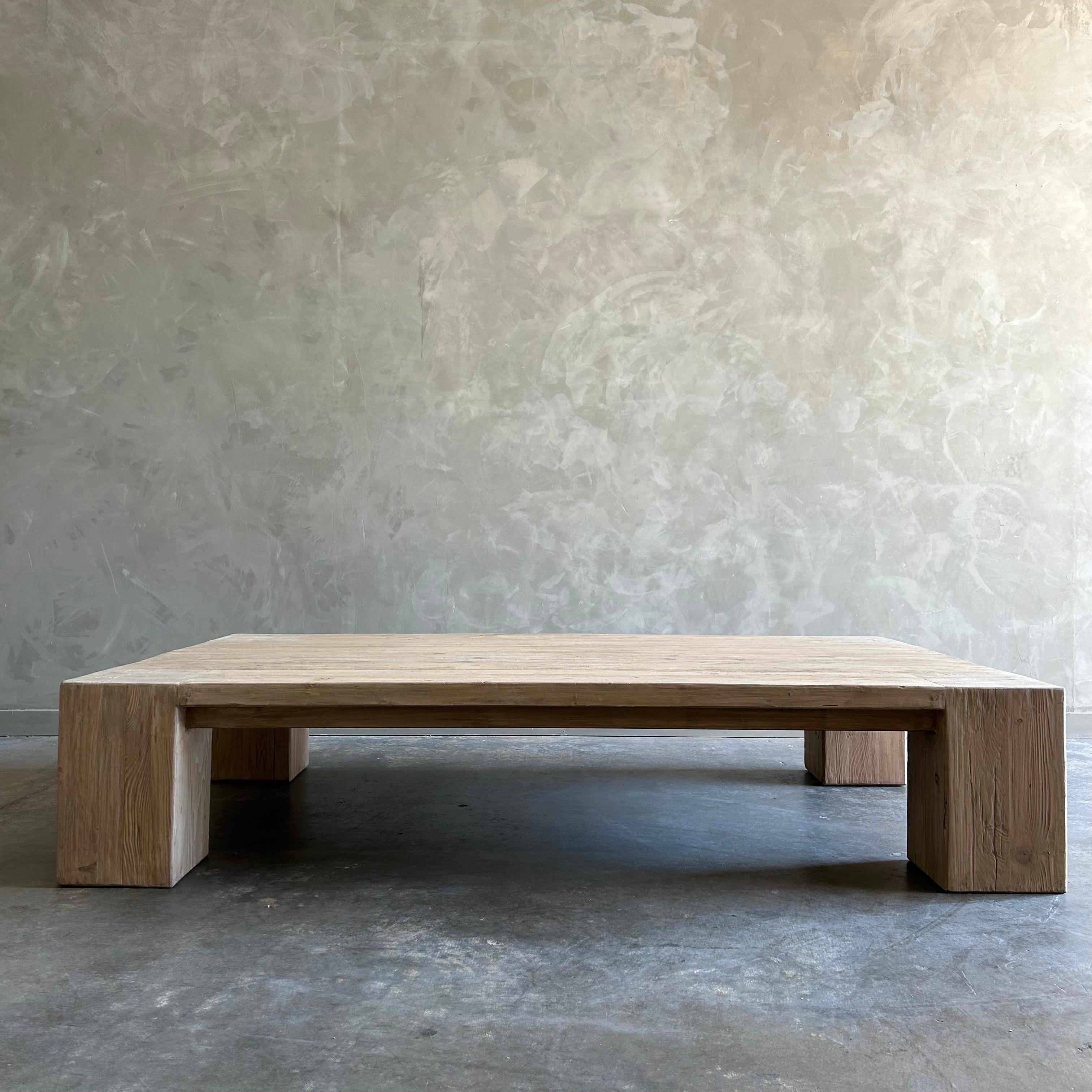 Contemporary Custom XL Large Elm Wood Beam Coffee Table in Natural For Sale