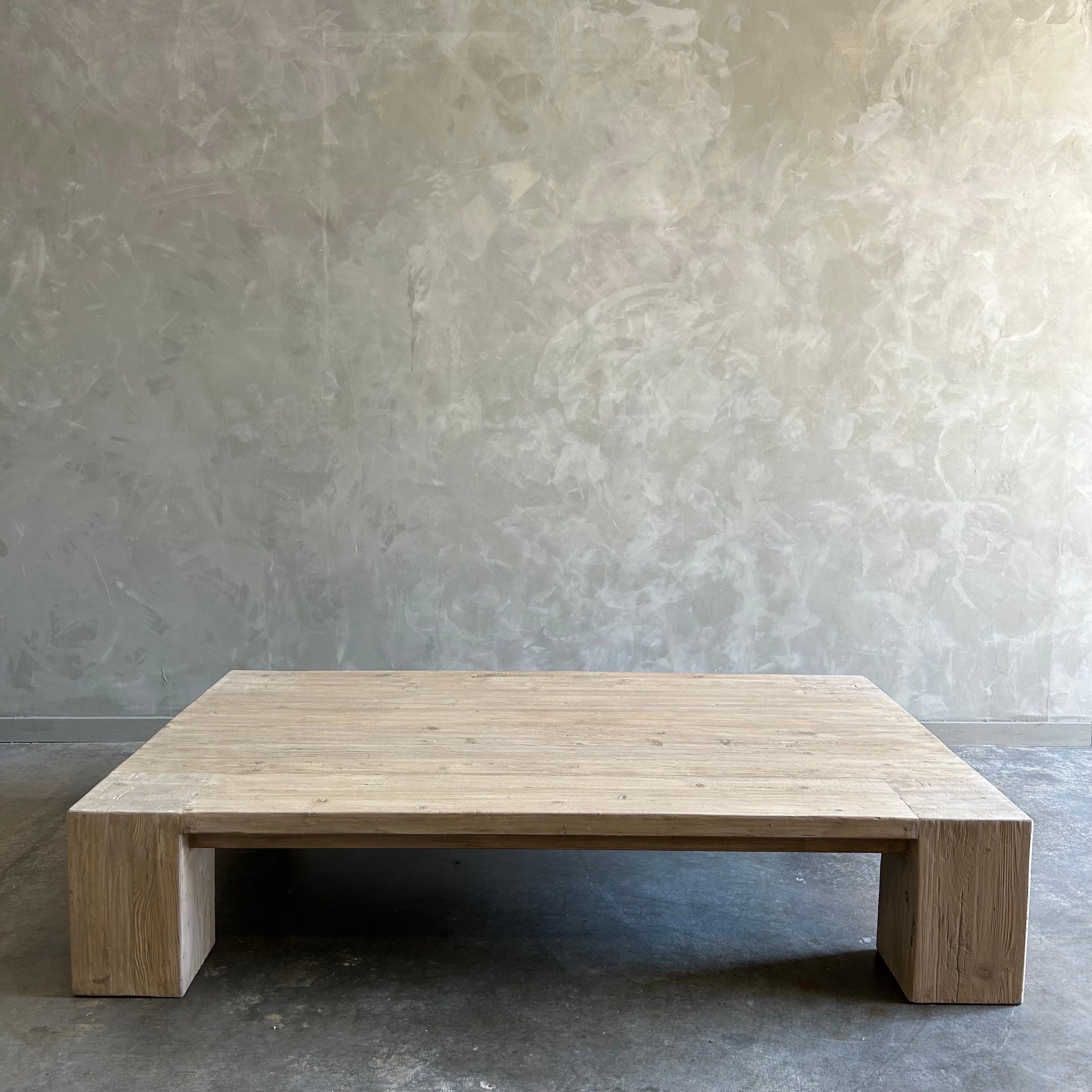 Custom XL Large Elm Wood Beam Coffee Table in Natural For Sale 1