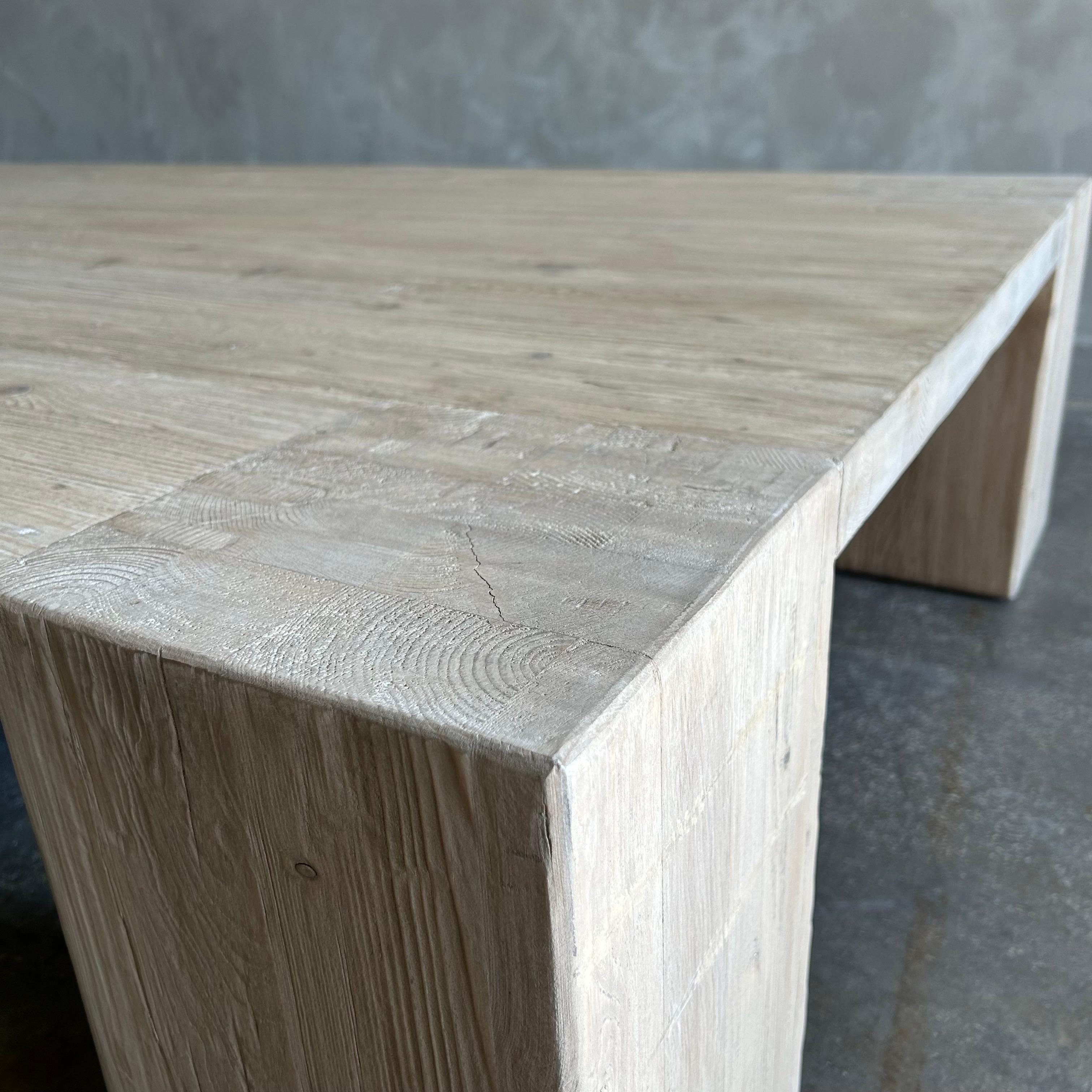 Custom XL Large Elm Wood Beam Coffee Table in Natural For Sale 2