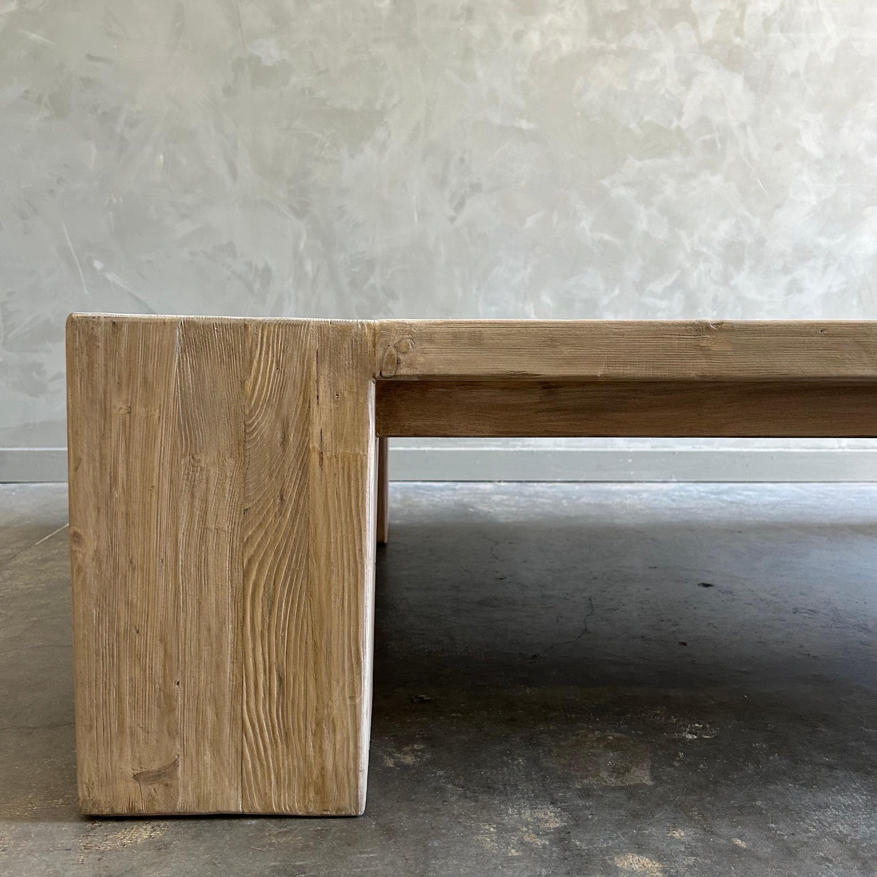 Custom XL Large Elm Wood Beam Coffee Table in Natural For Sale 3