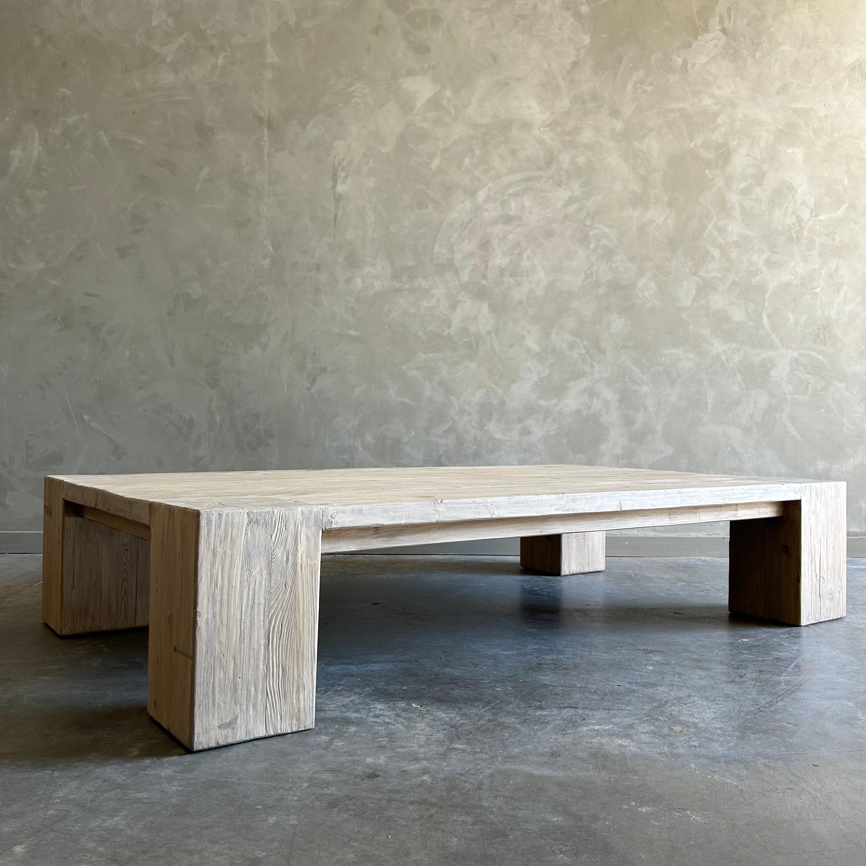 Custom XL Large Elm Wood Beam Coffee Table in Natural For Sale 4