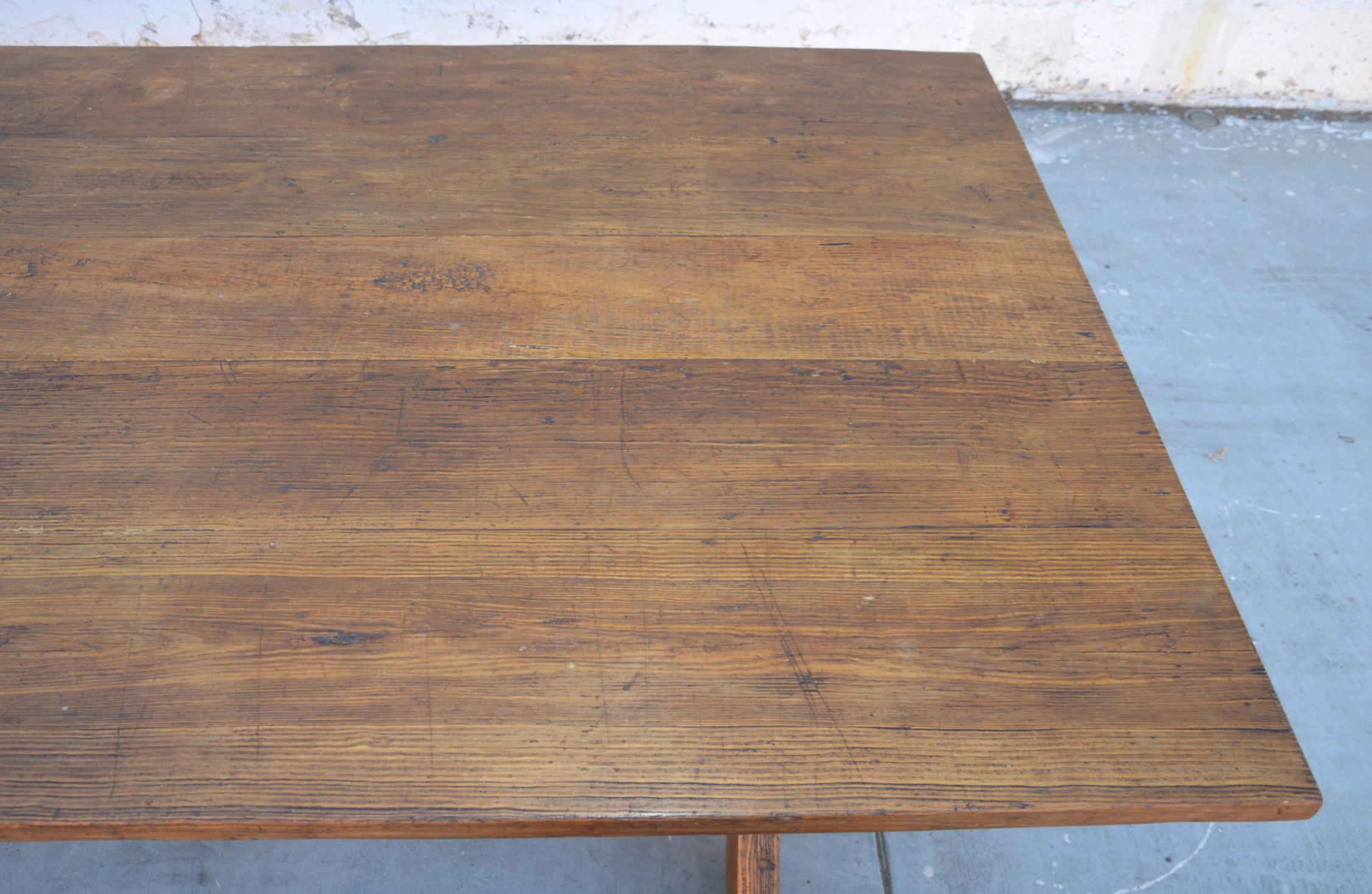 Custom X-Trestle Table in Reclaimed Heart Pine For Sale 1