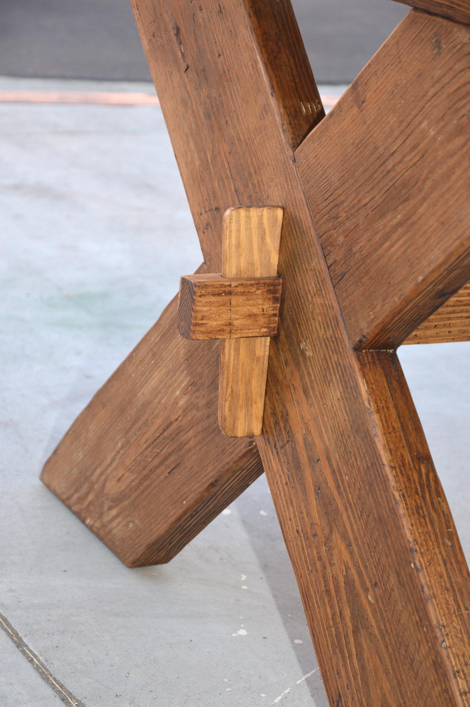 Custom X-Trestle Table in Reclaimed Heart Pine For Sale 3